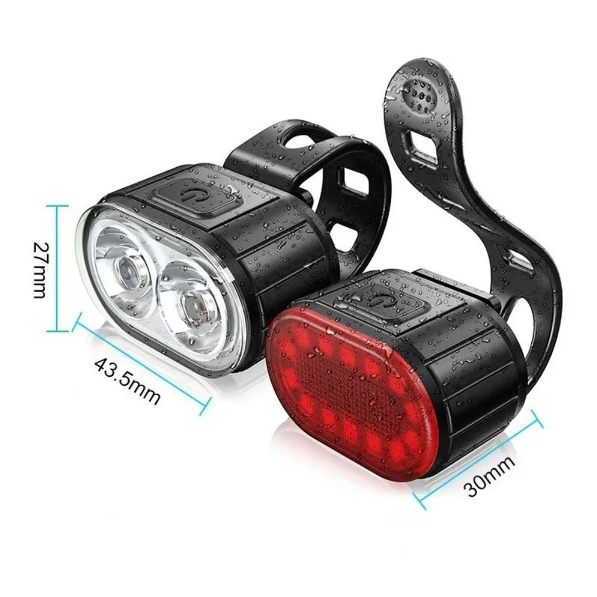 USB Rechargeable Front and Rear Bike Light Set with Straps