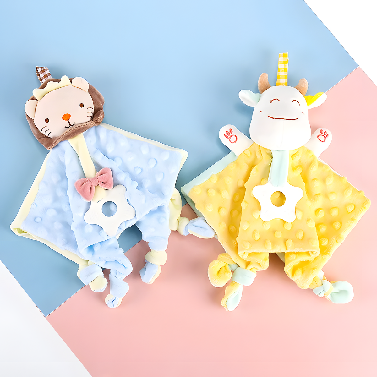 Baby Comfort Blanket with Plush Animal Head for Shared Play