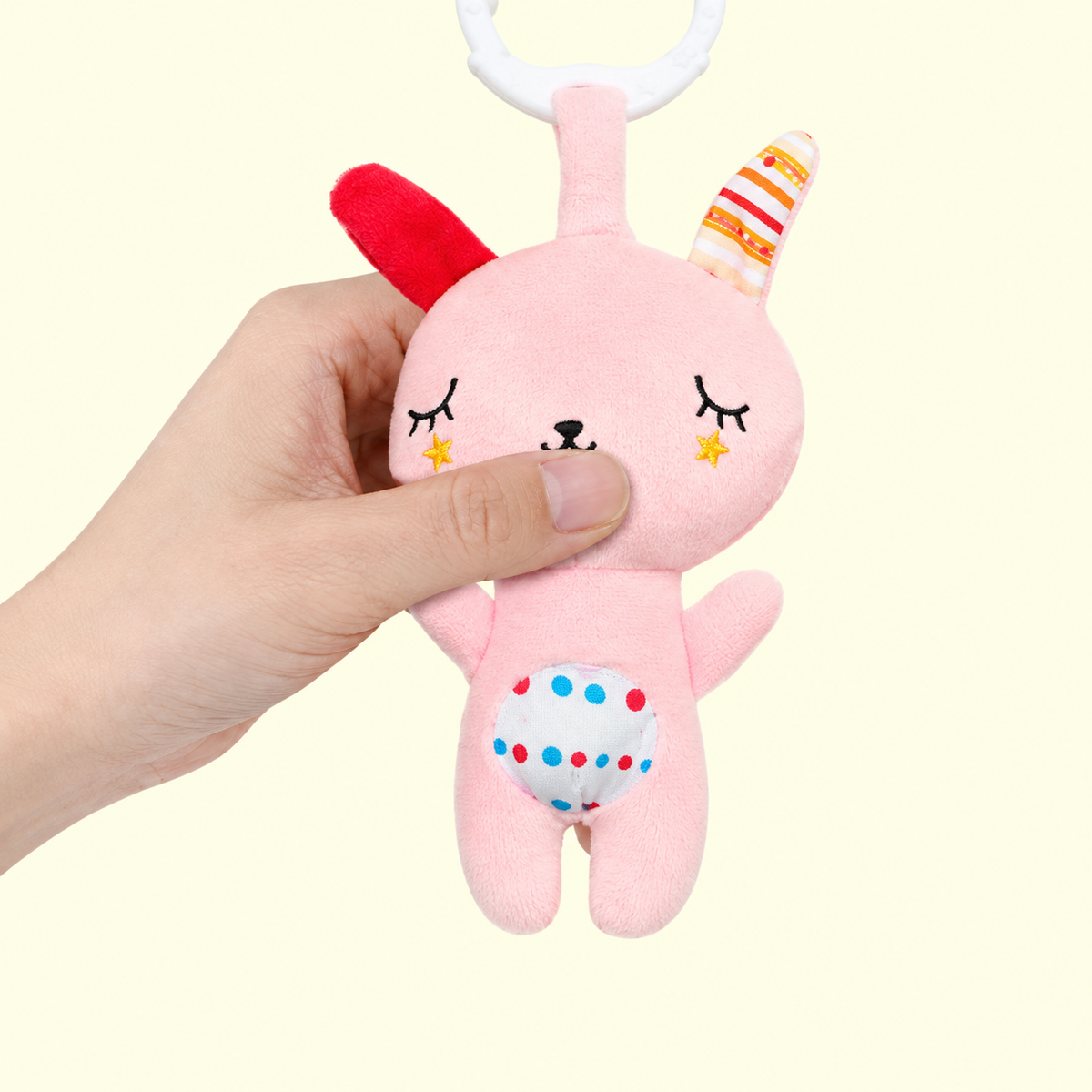 Animal Hanging Baby Rattle with Ring Attachment, Rabbit or Bear