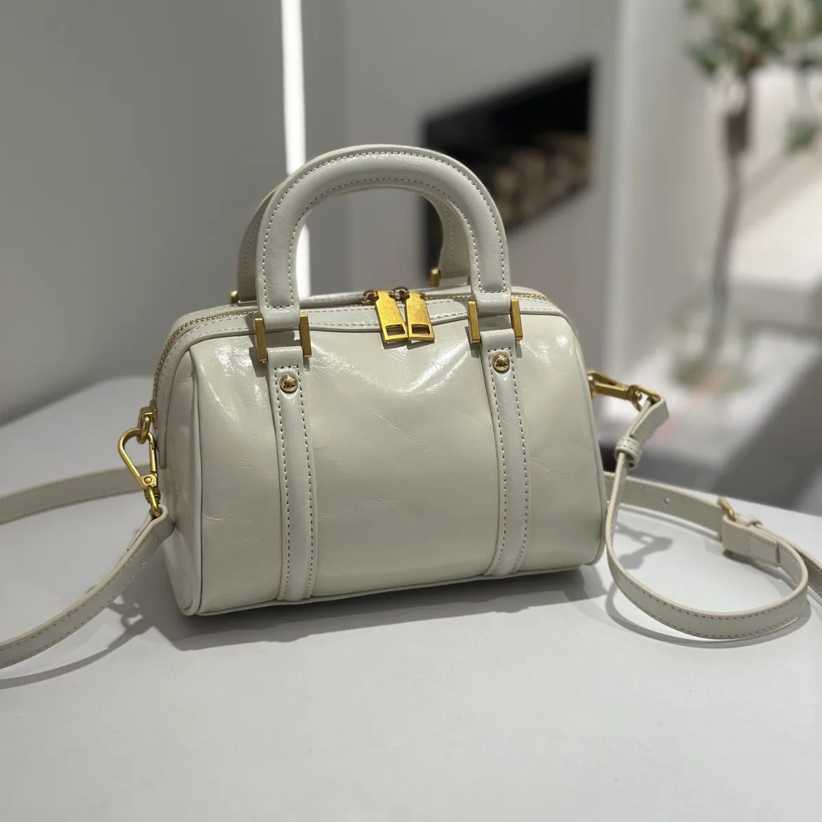 Boston Handbag with Shoulder Strap and Zip Closure in Seven Colors