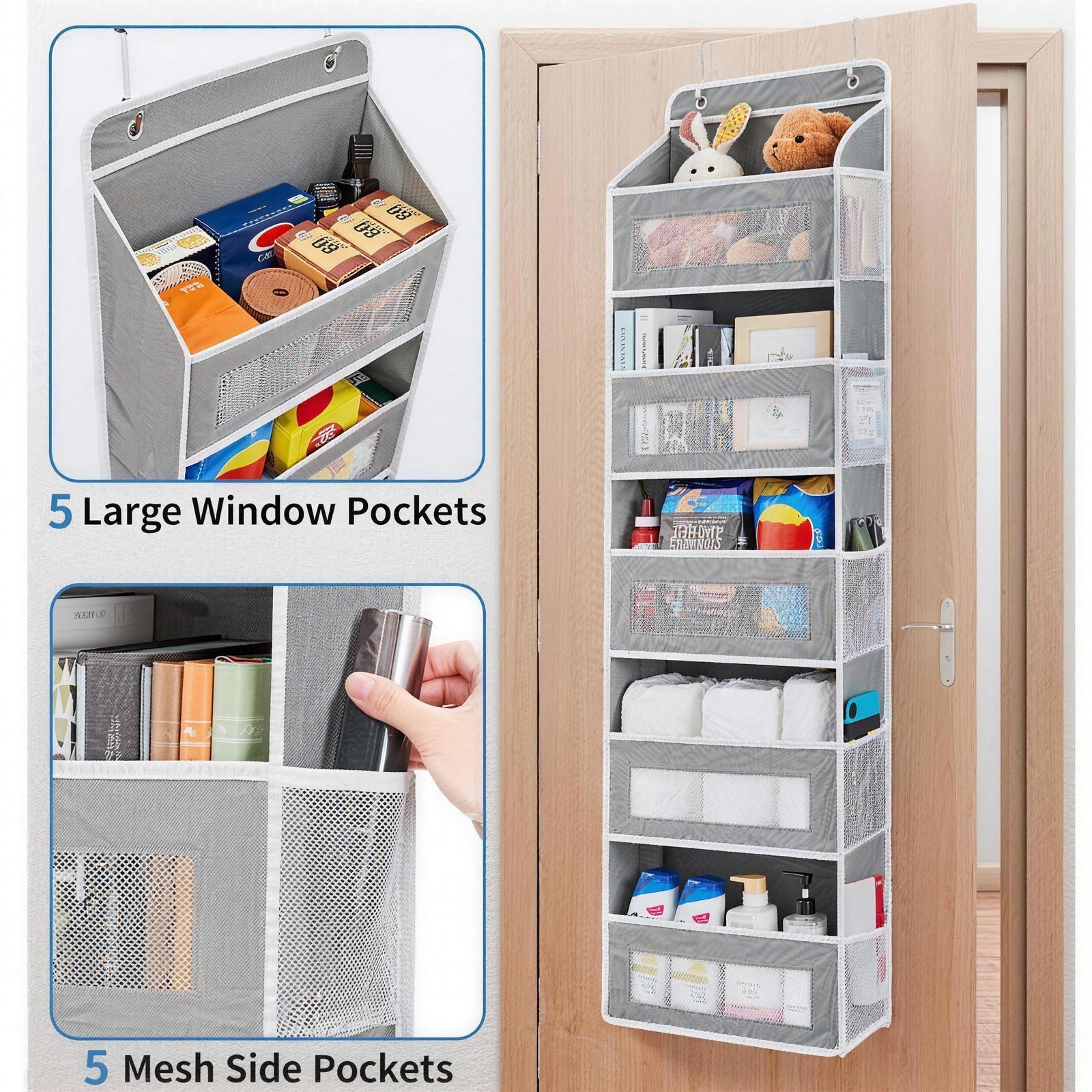 Over Door Hanging Organizer 4 & 5 Tier Fabric Pockets No Drill
