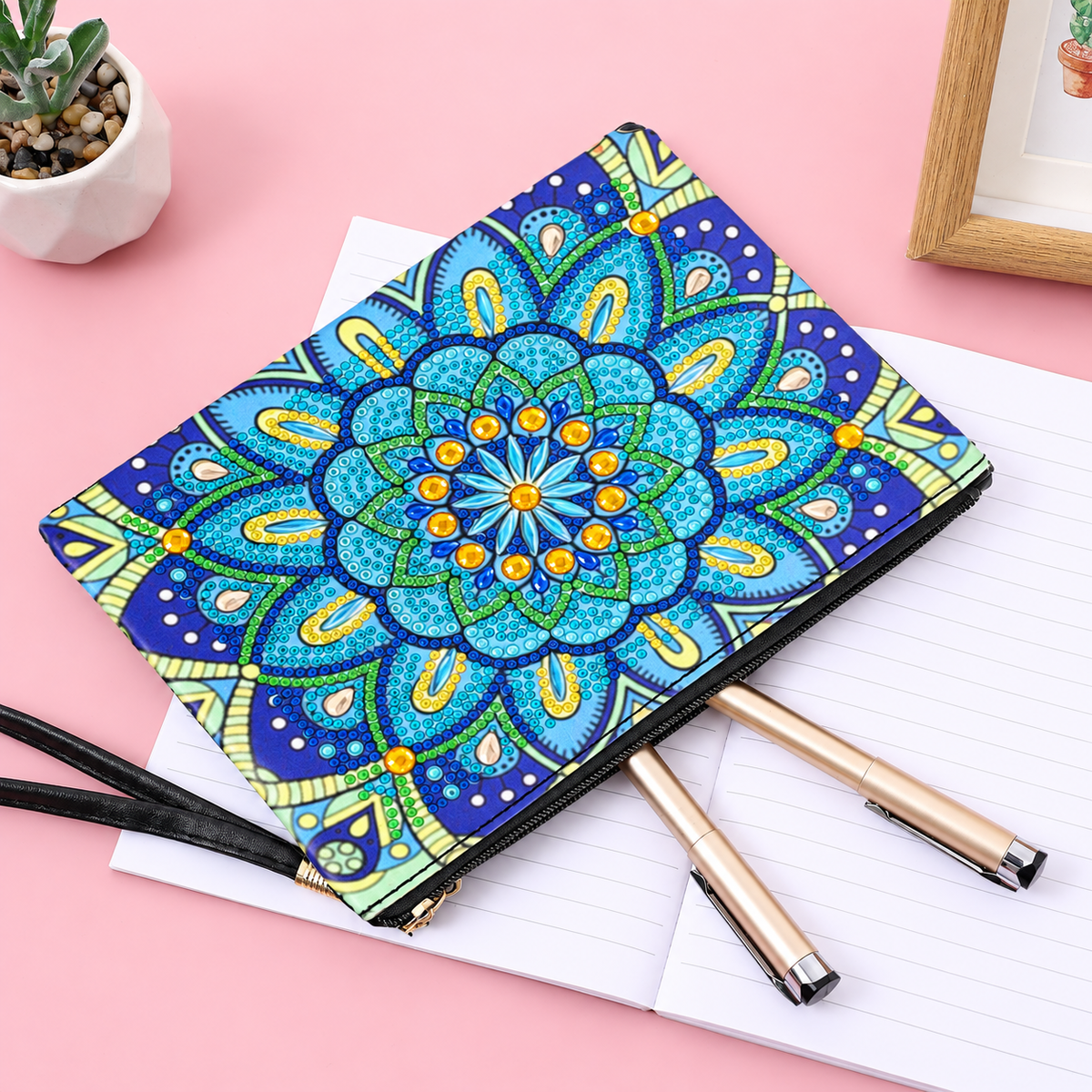 Floral Diamond Painting Makeup Bag Kit, Zippered Wristlet