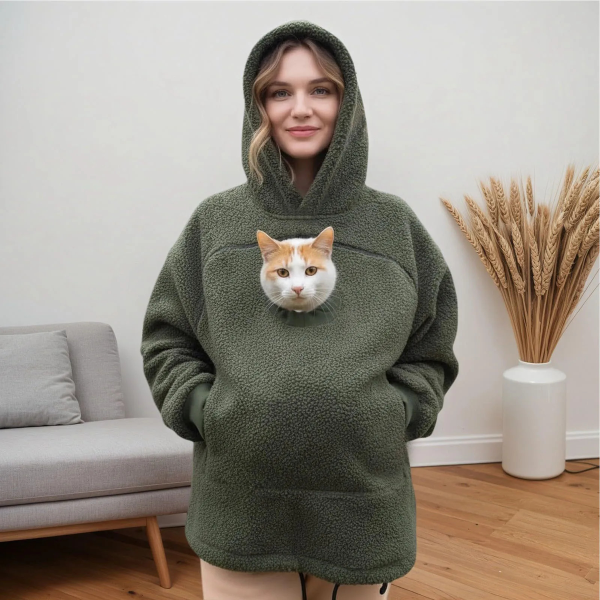 Fleece Pet Pouch Hoodie with Front Pocket for Cats & Small Dogs