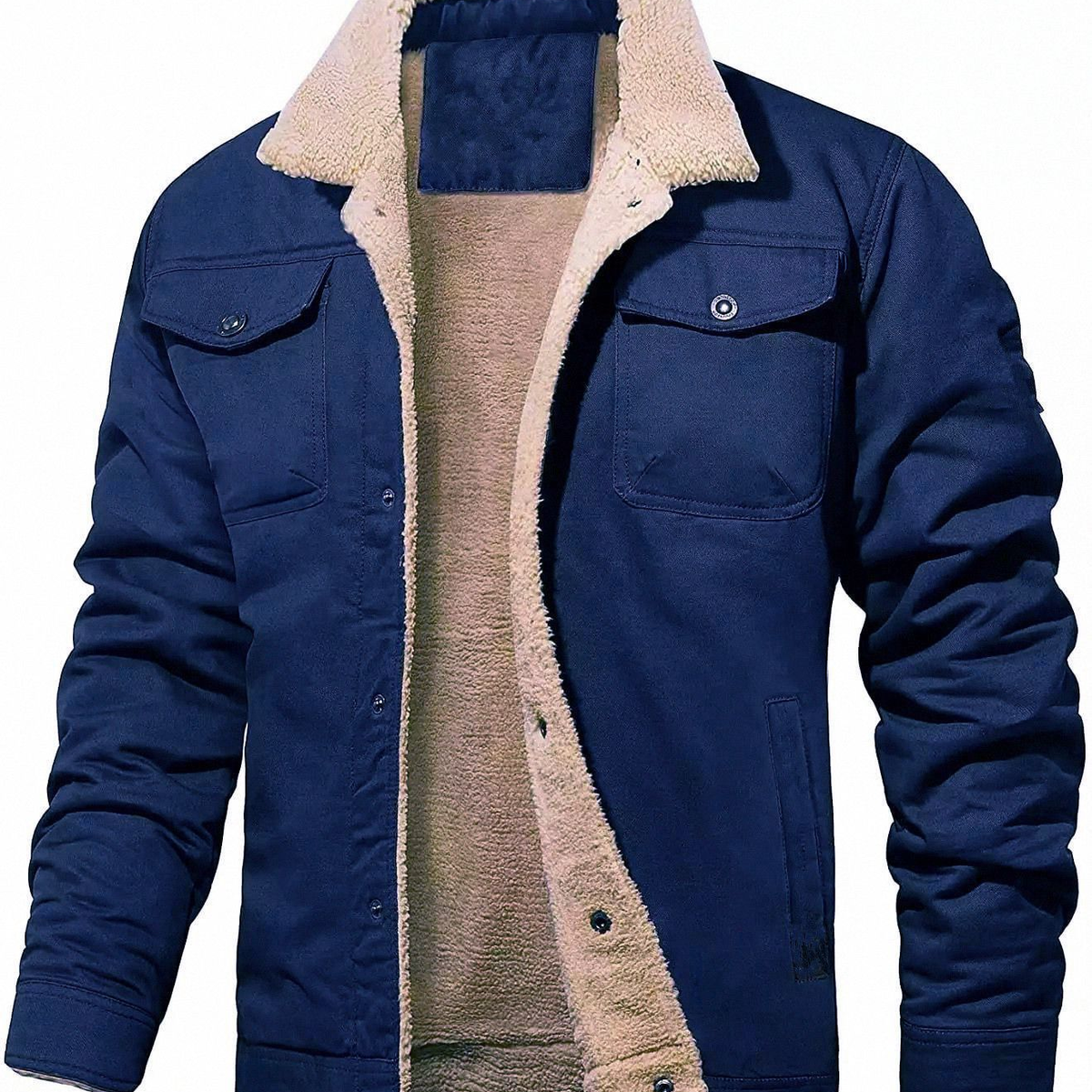 Men's Fleece-Lined Utility Jacket with Button Front and Pockets