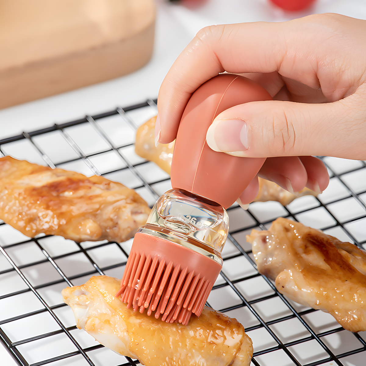 Glass Oil Dispenser with Basting Brush and Squeeze-Bulb Top