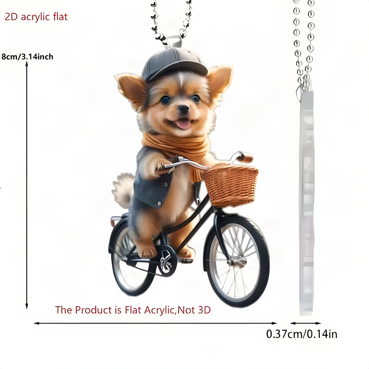 Acrylic Dog Bicycle Christmas Ornament with Festive Details