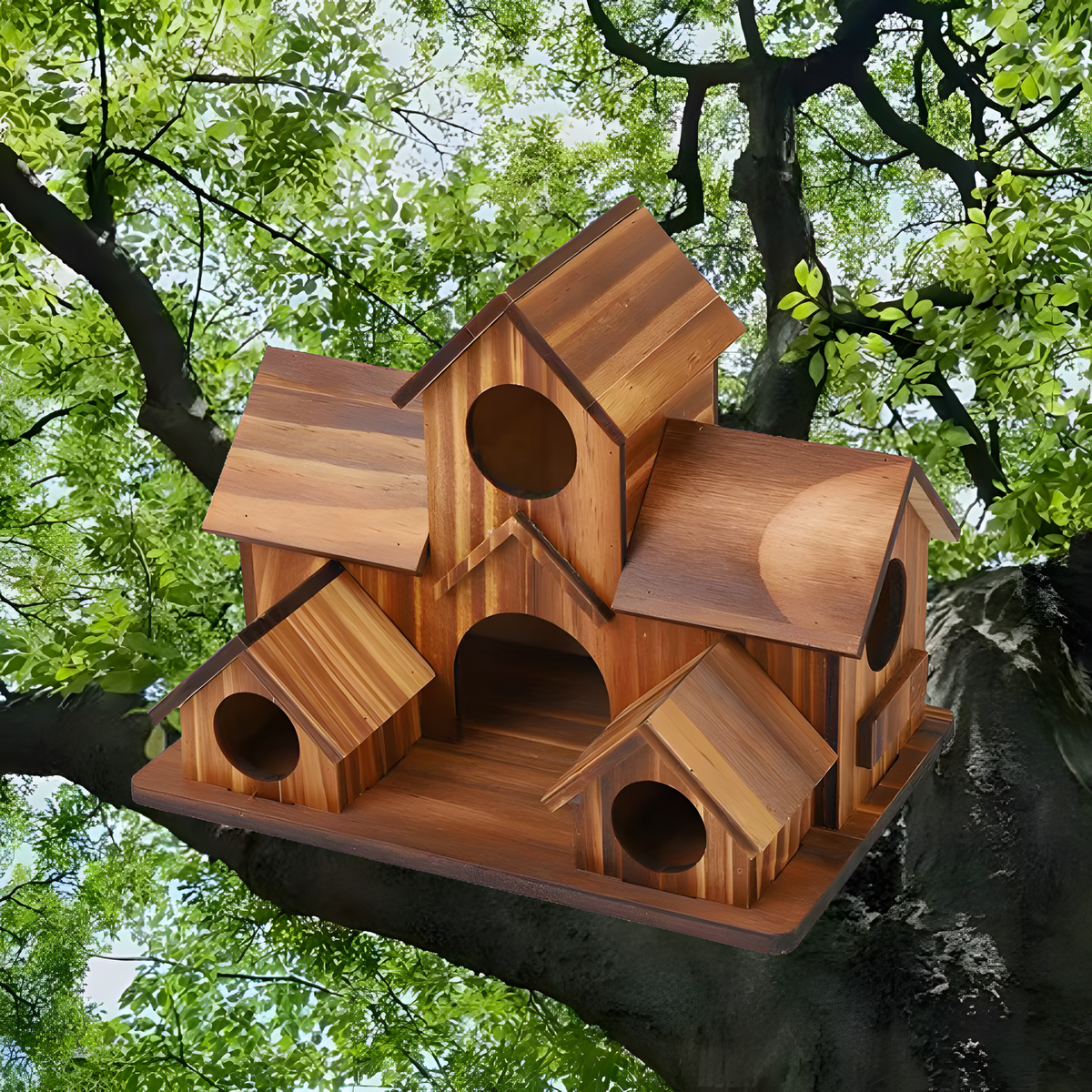 Wooden Hanging Birdhouse with Multi-Roof Design, 15 or 16 cm