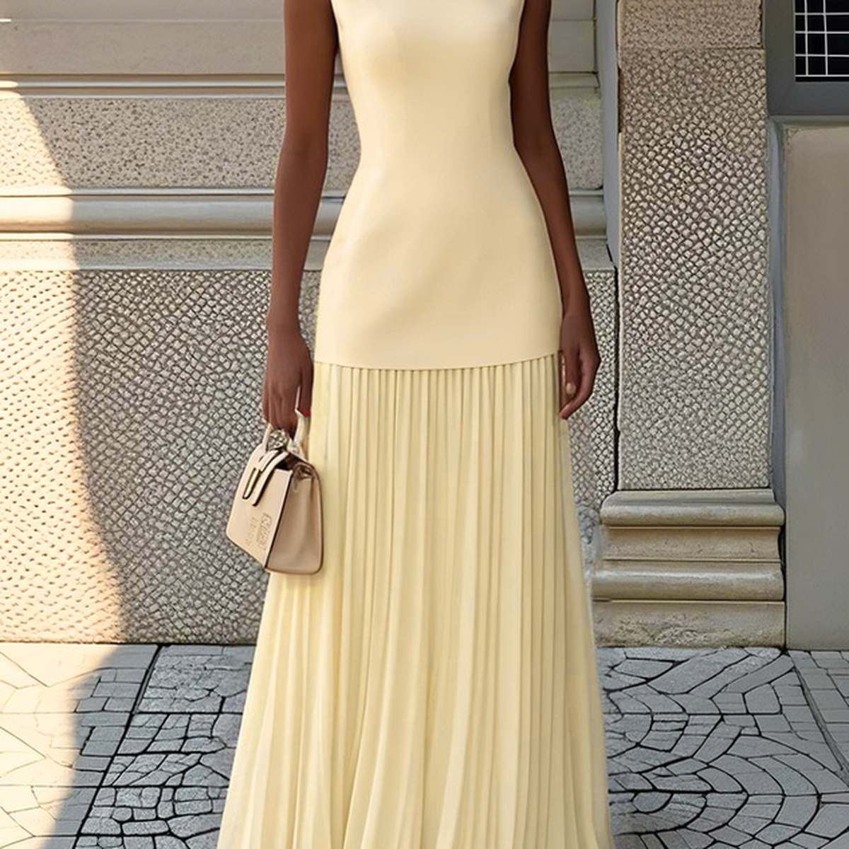 Women's Sleeveless Knit Top and Pleated Maxi Skirt Set