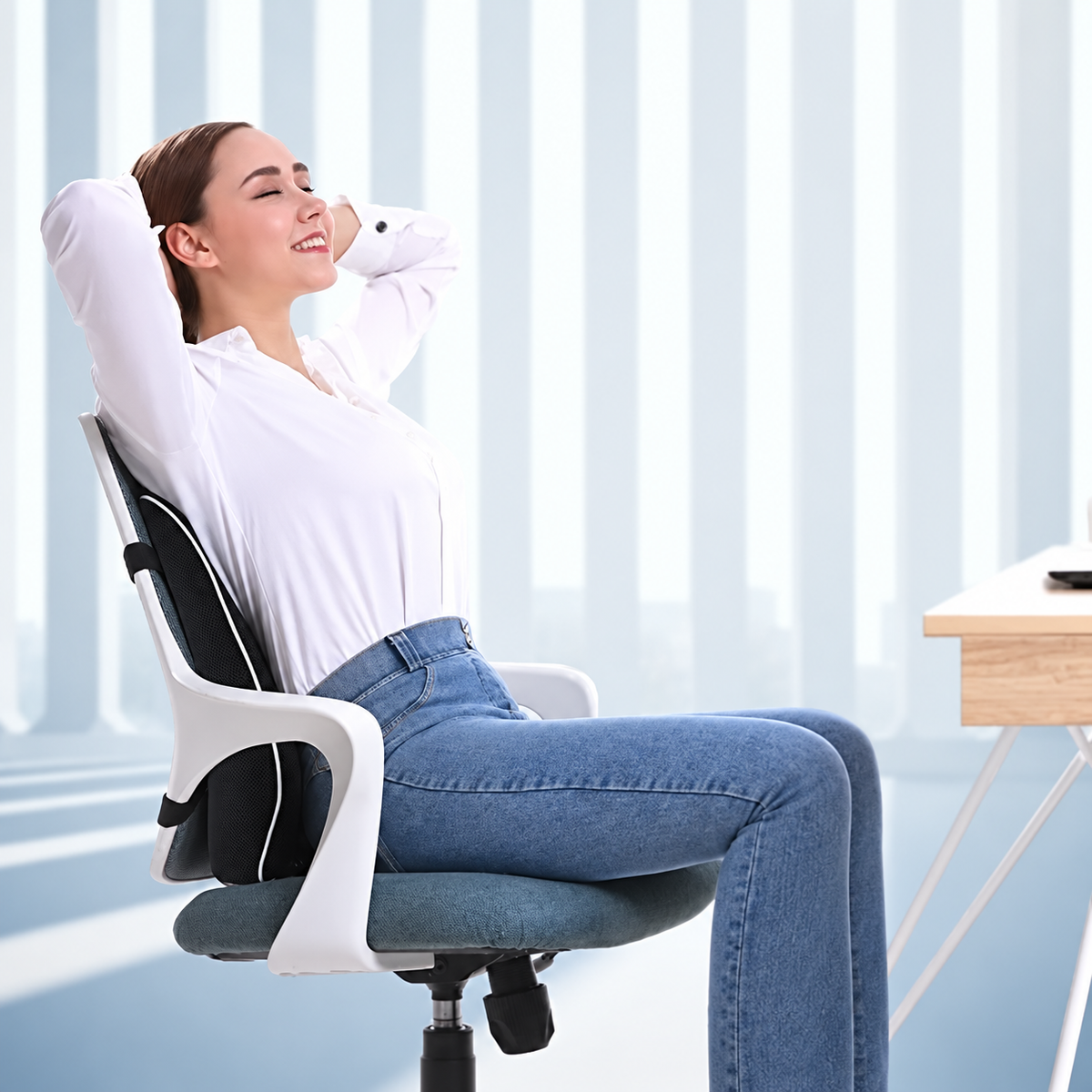 Contoured Memory Foam Lumbar Cushion with Chair Straps
