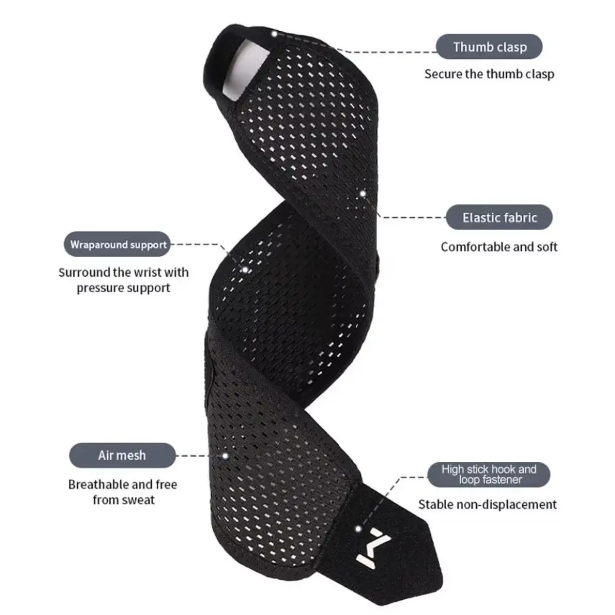 Breathable Wrist Wrap, Adjustable Closure with Thumb Loop