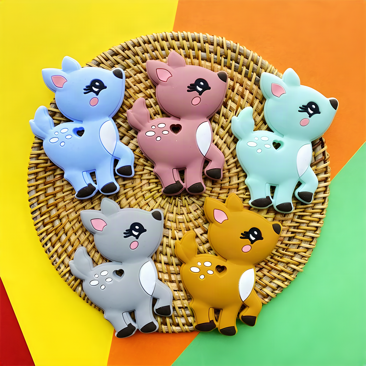 Silicone Deer Baby Teether with Rounded Edges in Five Colors