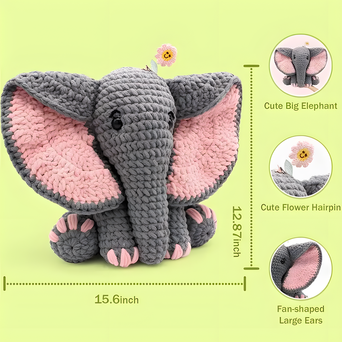 Beginner Elephant Crochet Kit to Make a 13-Inch Plush Toy