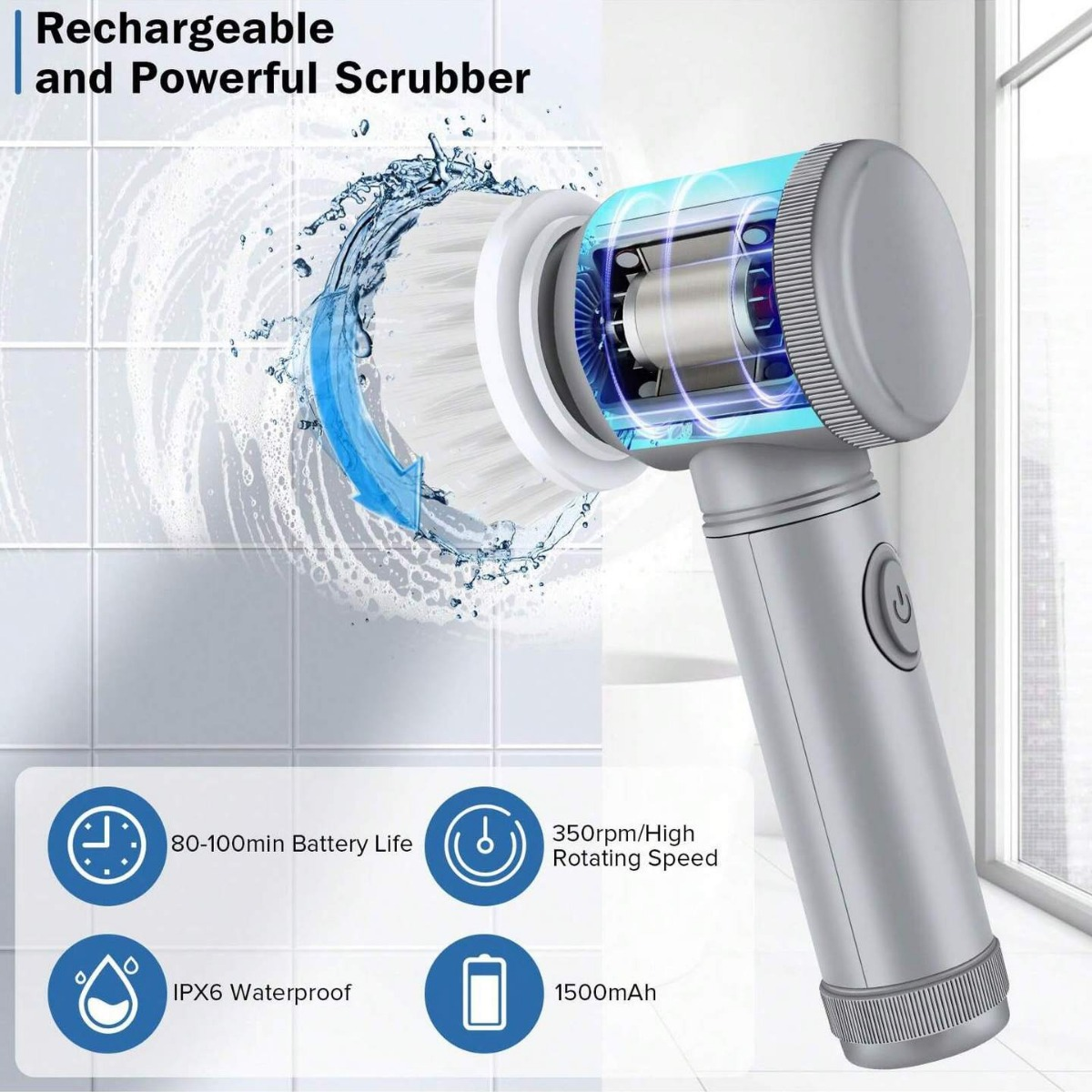 Rechargeable Electric Cleaning Brush with Swappable Heads