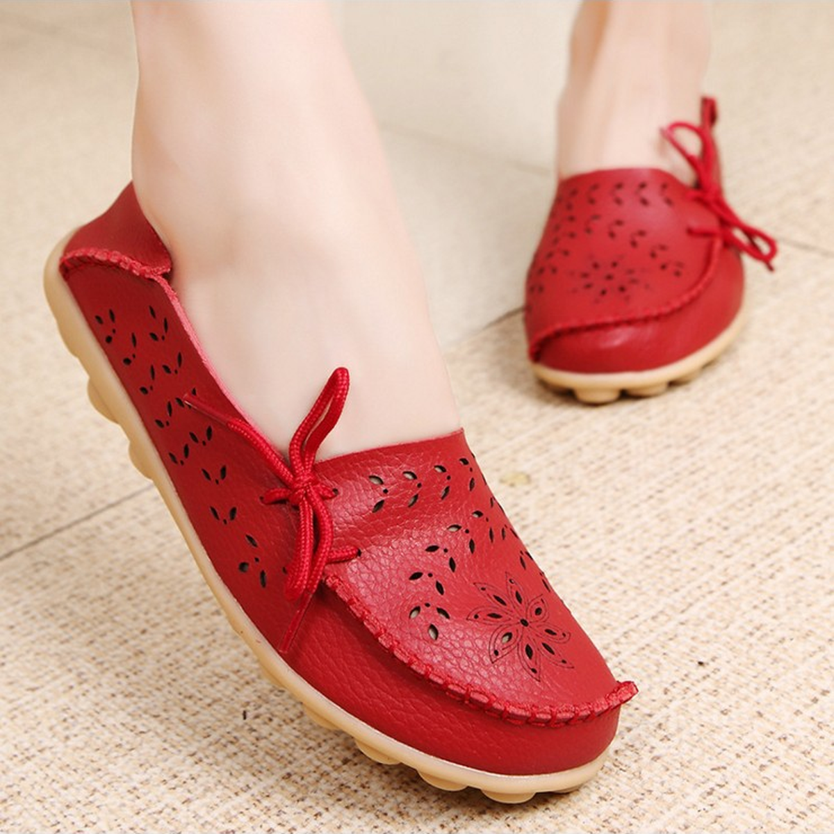 Women's Perforated Lace-Up Casual Shoes with Flat Sole