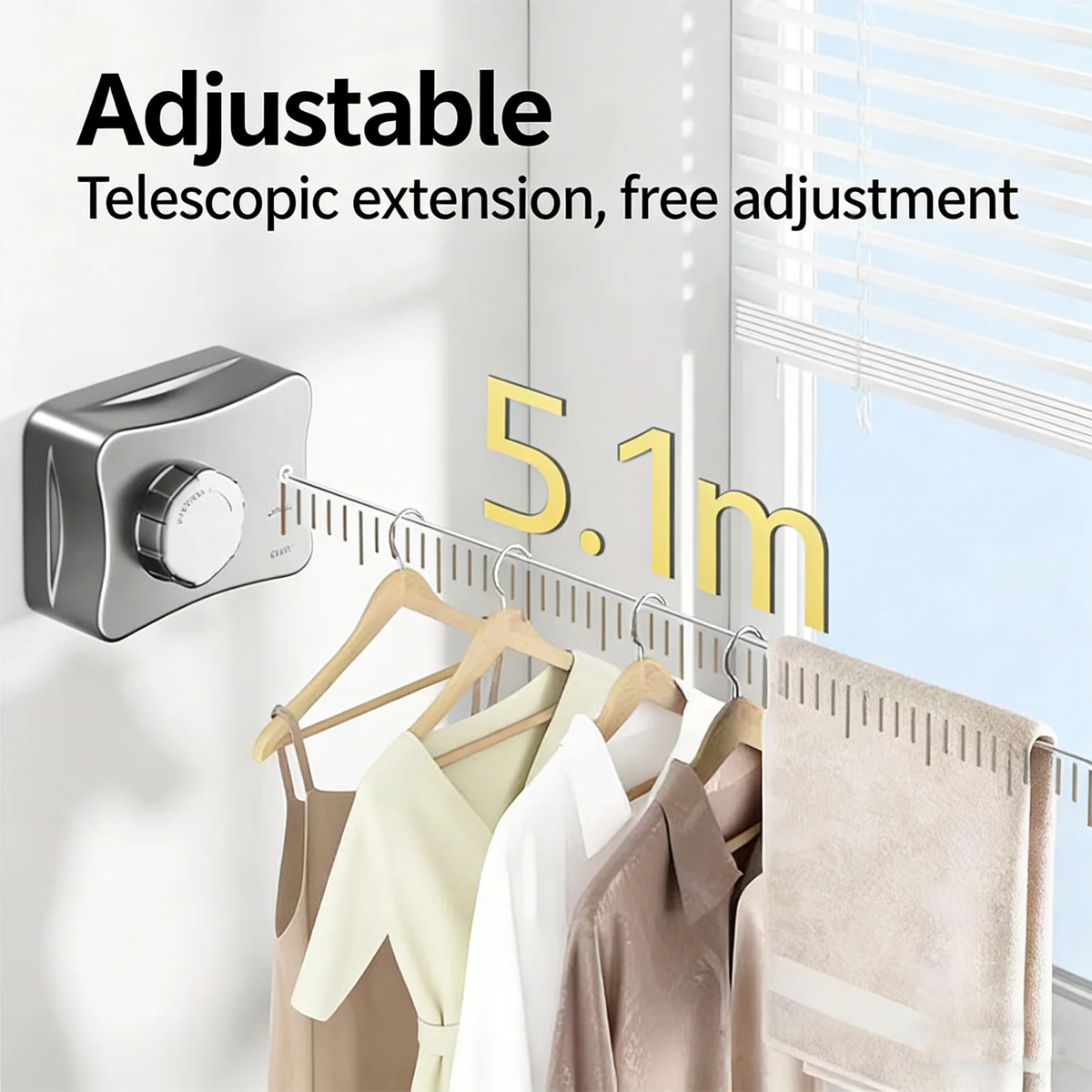 5.1 m Wall-Mounted Retractable Clothesline for Small Spaces