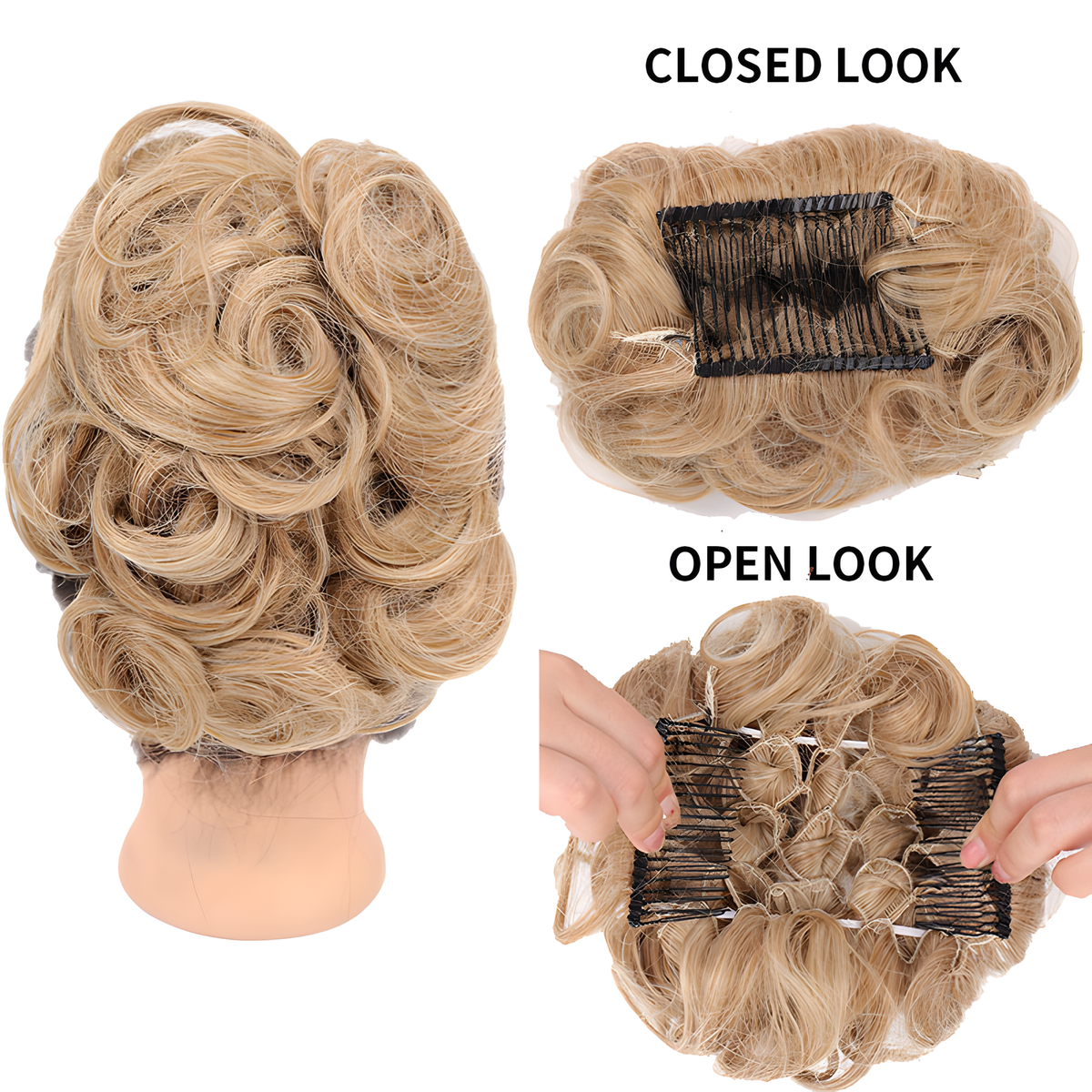 Curly Synthetic Bun Hairpiece with Two Combs, 22 Shades