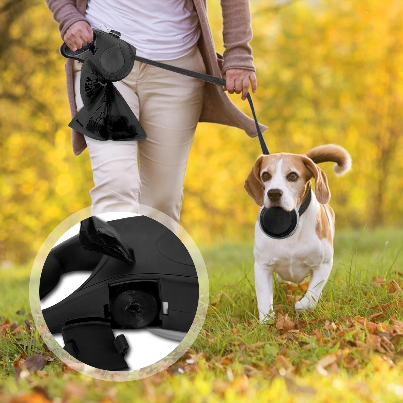 Dog Leash with Built-In Water Bottle Dispenser Red Blue Black