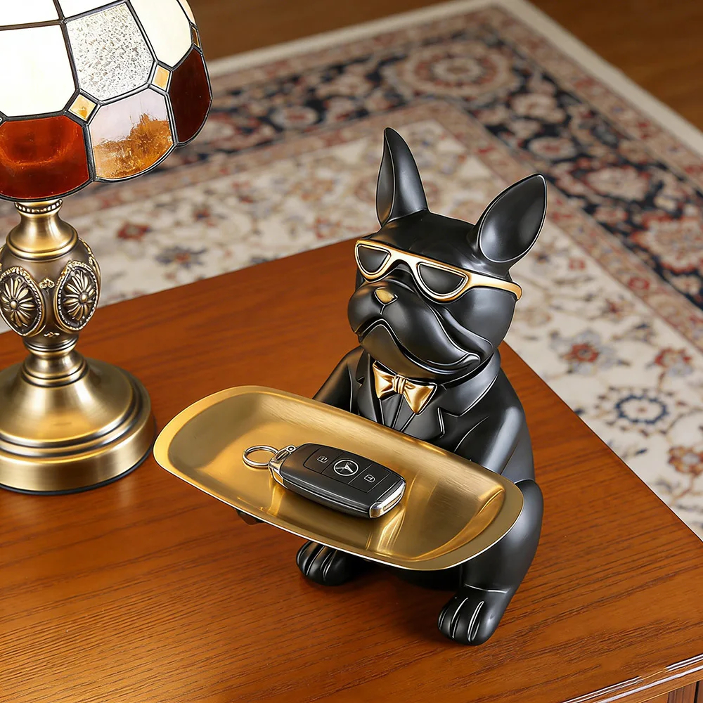 Bulldog Figurine Entryway Tray Desk Organizer 6 Colors