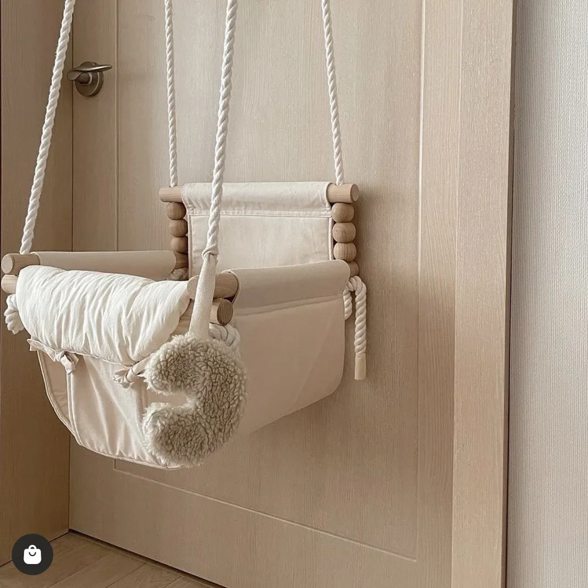 Indoor Baby Swing Chair with Cushioned Seat and Wooden Bars
