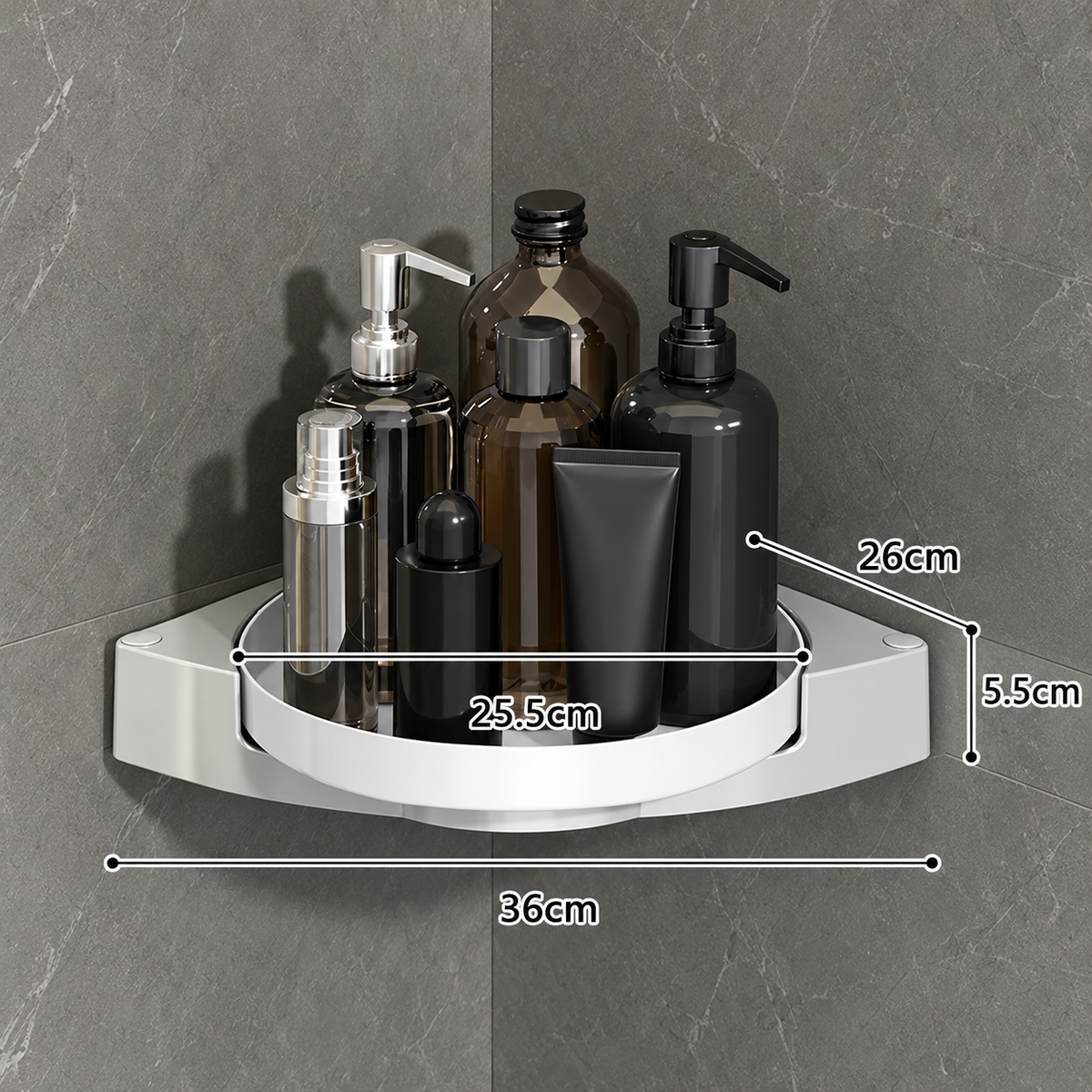 Rotating Corner Bathroom Shelf with Removable Tray and Rail