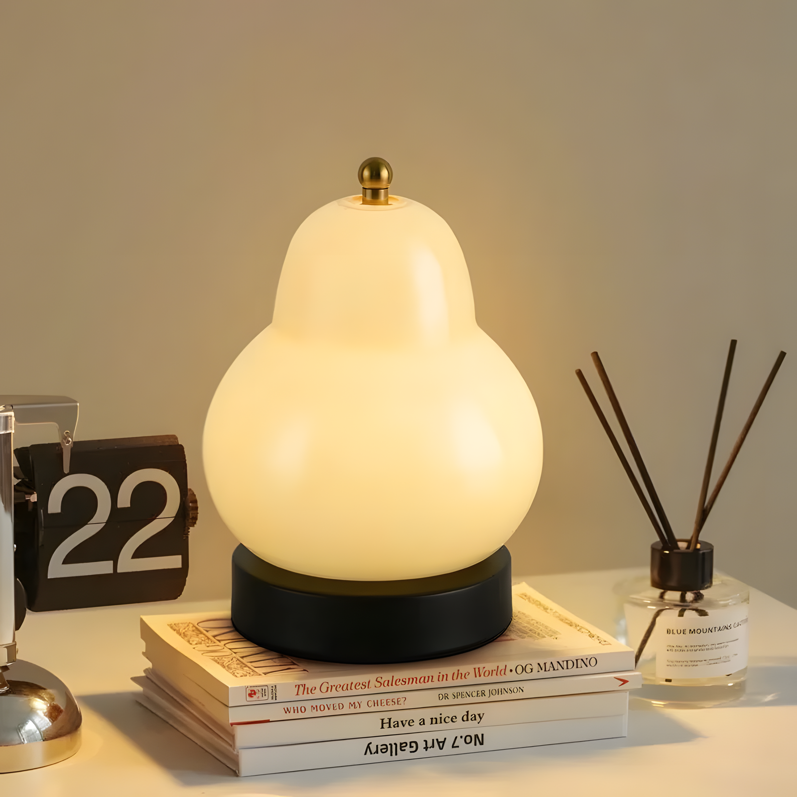 Glass Pear Table Lamp Touch Control LED 24cm Bedside Light