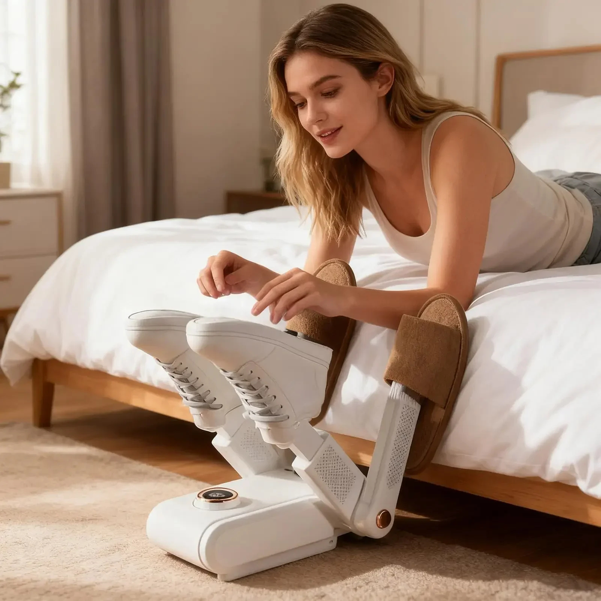 Foldable Electric Shoe Dryer with Vented Arms and Plug Options