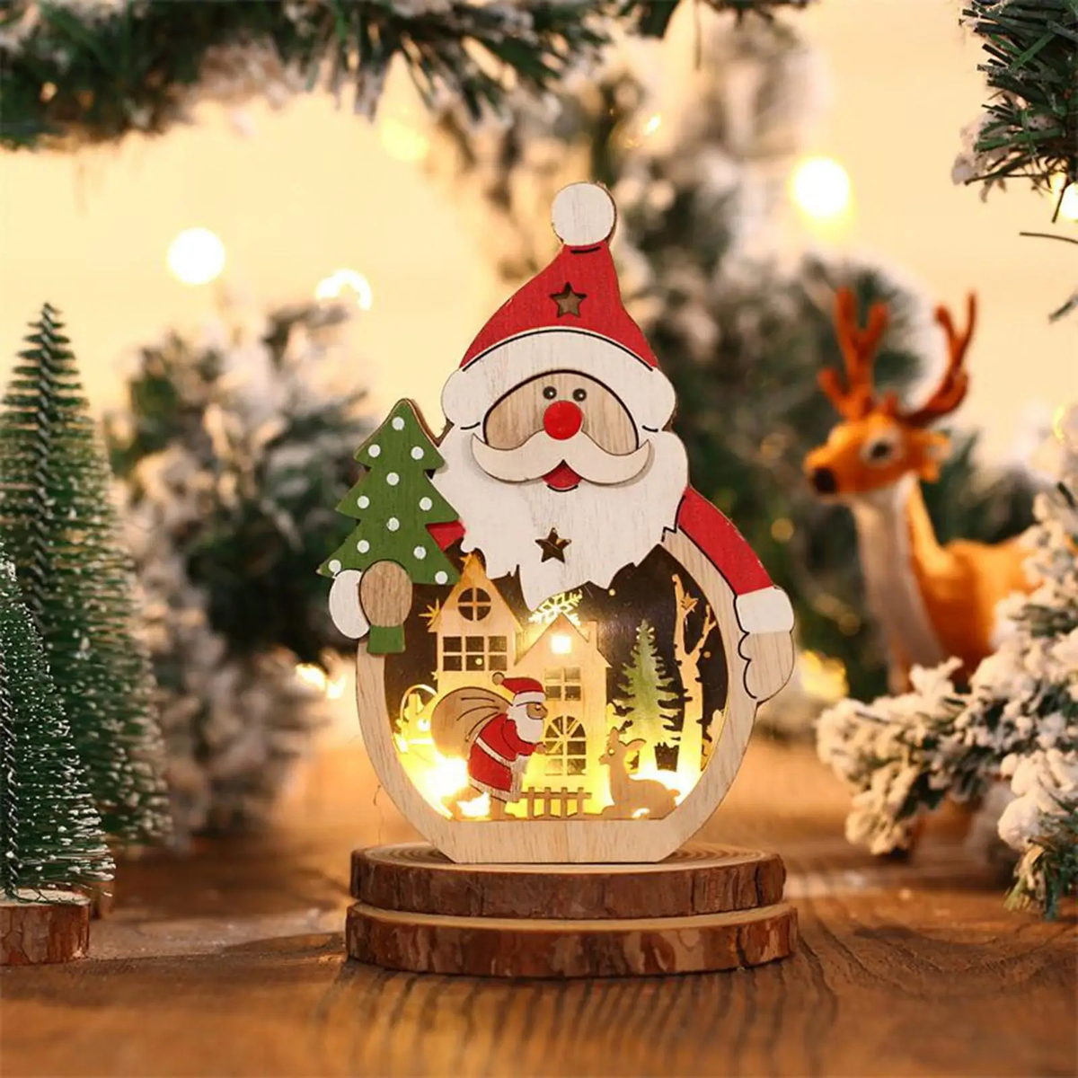 Light-Up Wooden Christmas Figure, Santa or Snowman Scene