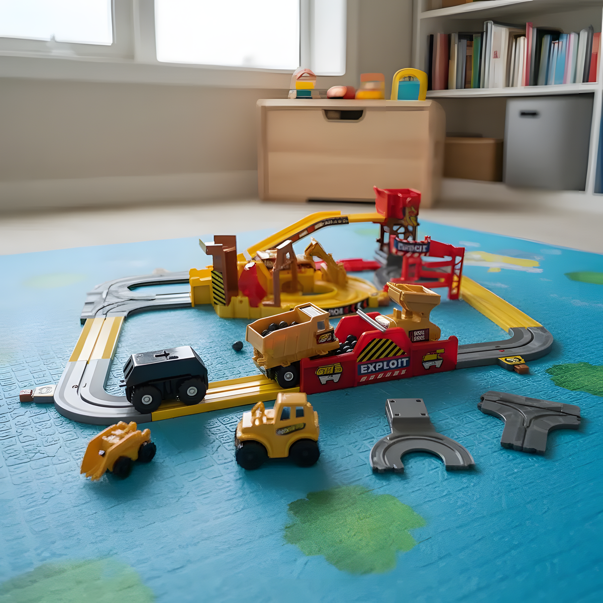 Quarry Truck Track Playset with Loading Stations and Loop