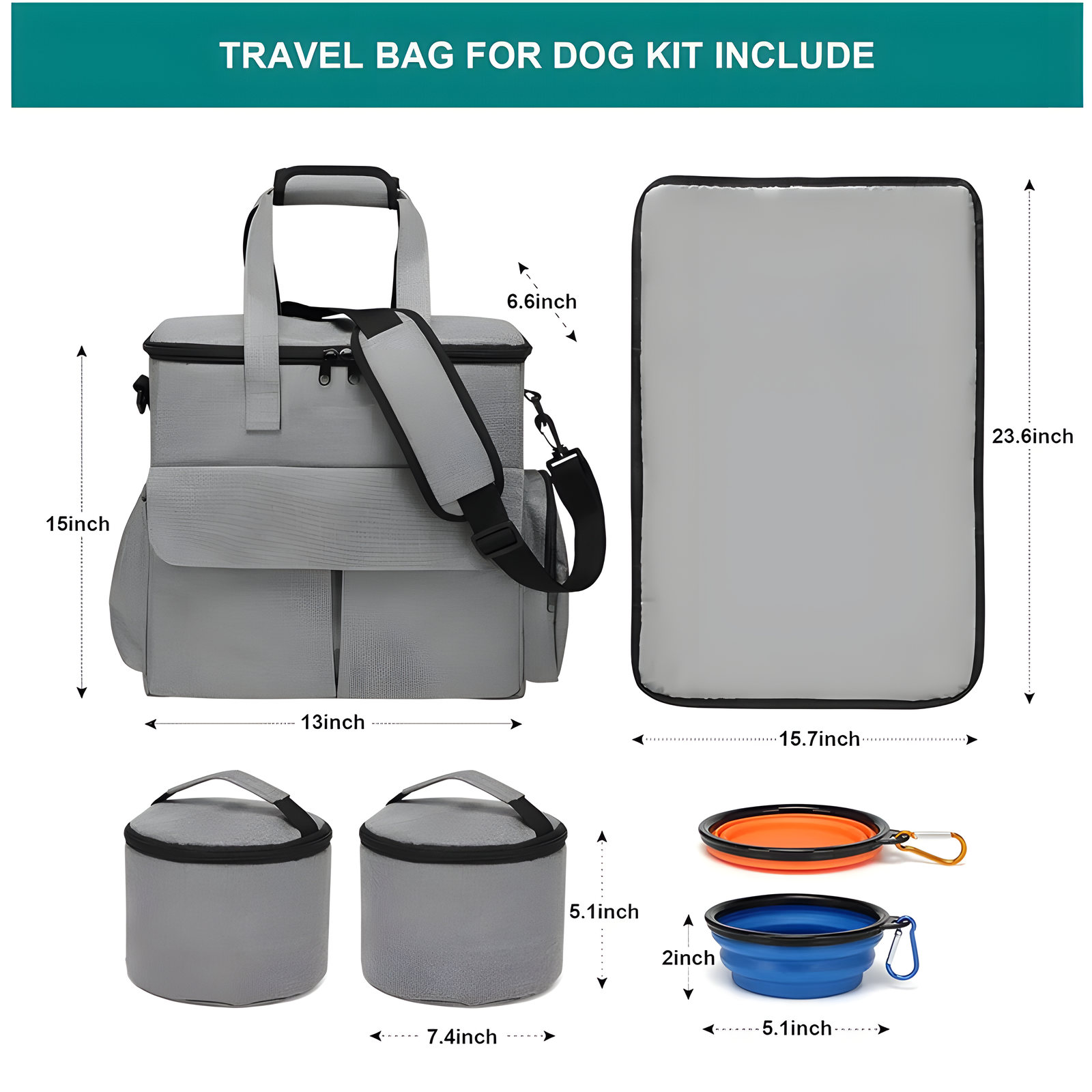 Foldable Pet Travel Carrier Bag with Bowls for Small Pets