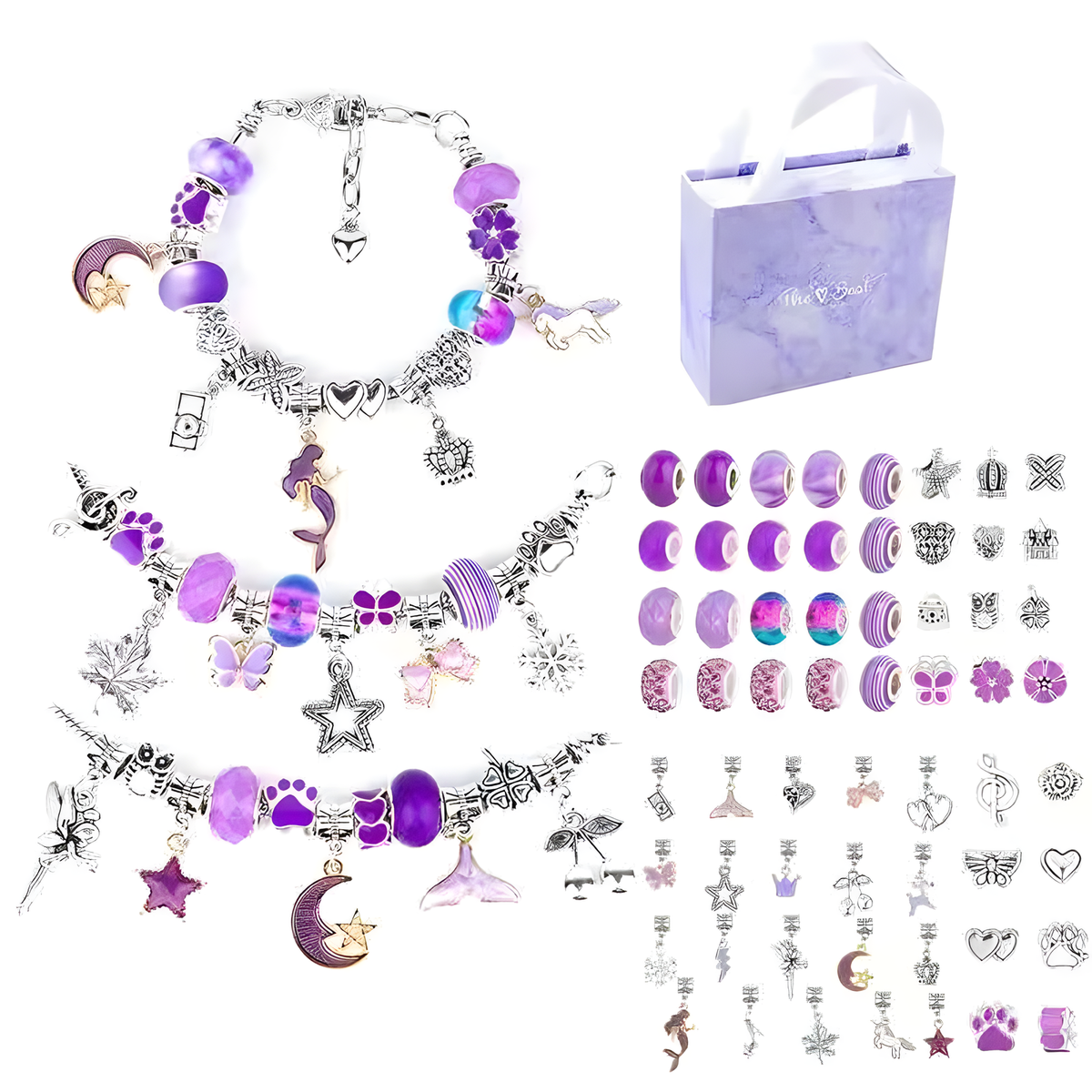 DIY Charm Bracelet Making Kit, Colorful Beads and Pendants