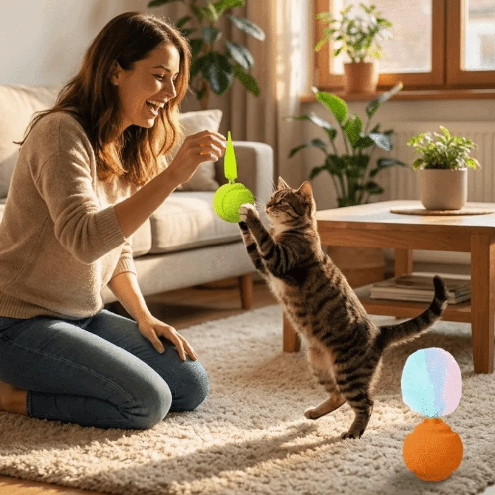 Sound-Activated Cat Ball Toys with Animal Calls - Set of 2