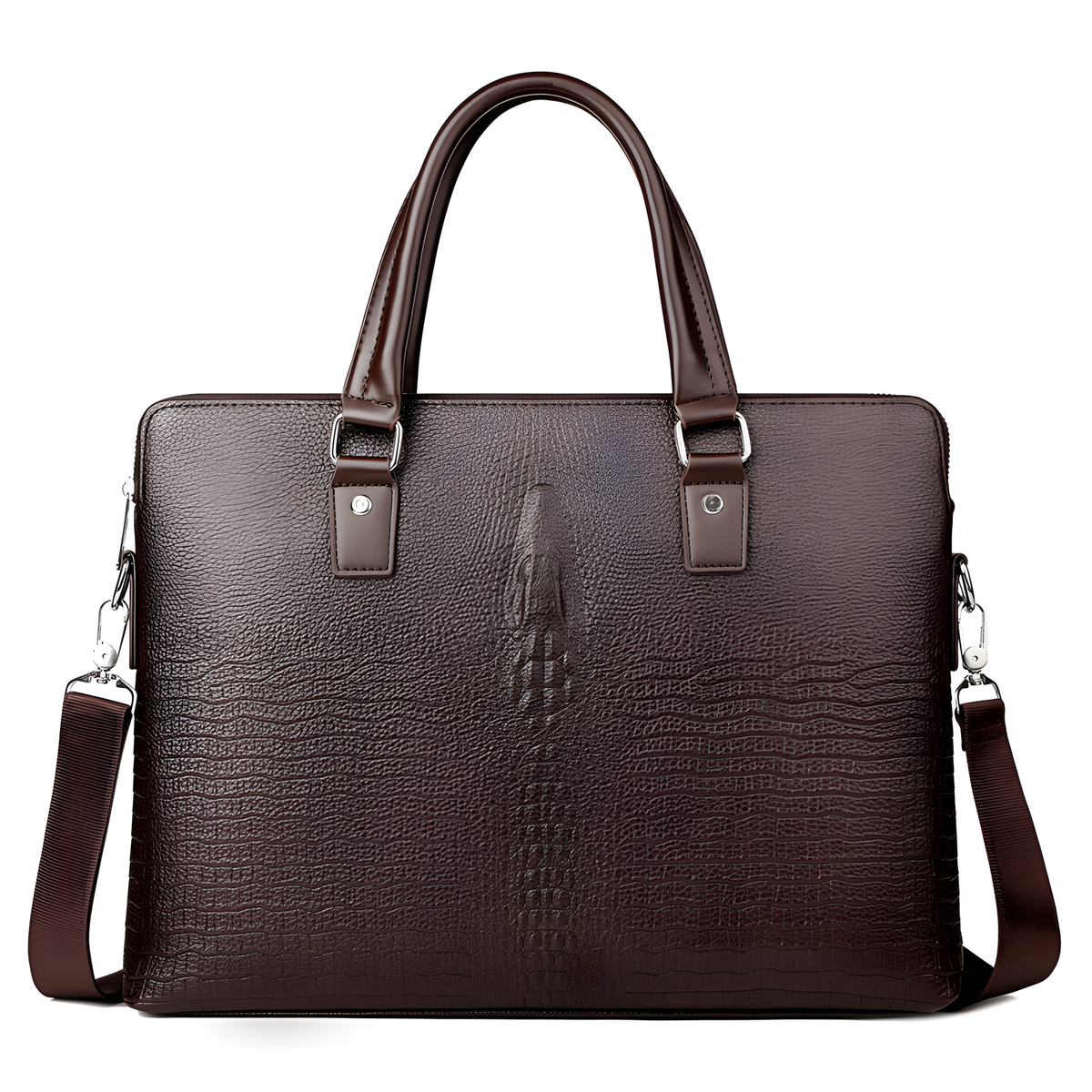 Croc-Embossed Business Briefcase with Shoulder Strap