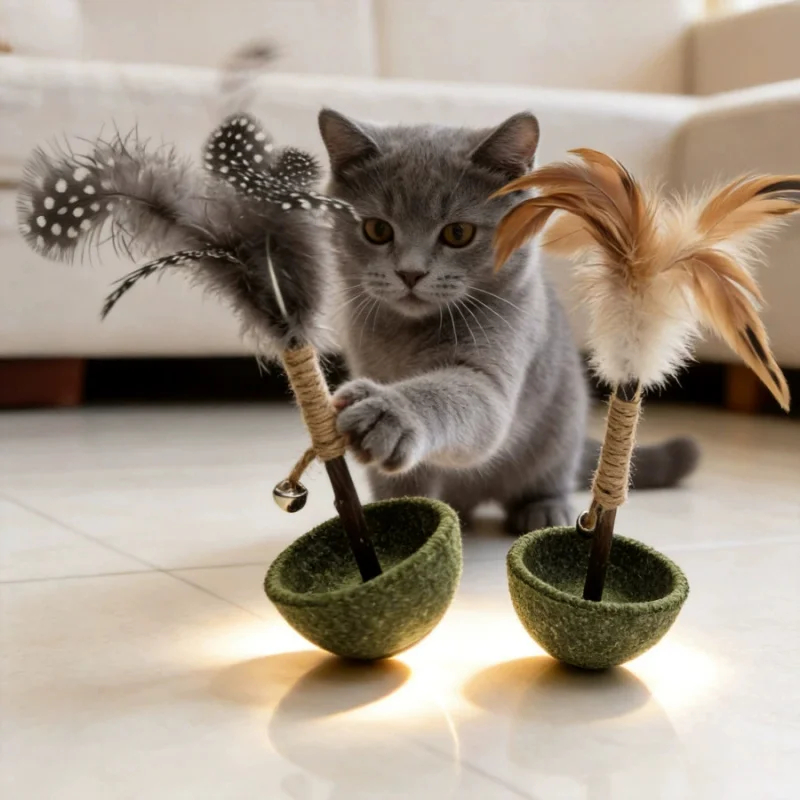 Catnip Tumbler Cat Toy with Feather Teaser & Bell