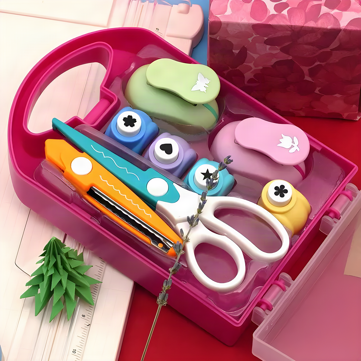 Paper Craft Punch and Decorative Scissor Set in Carry Case