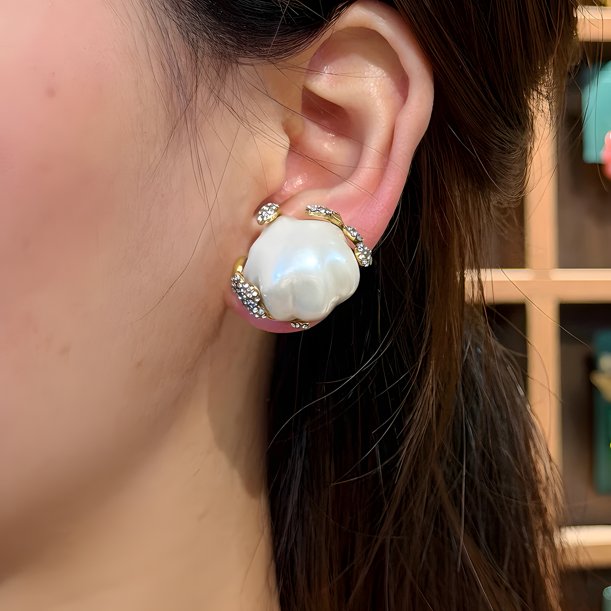 Pearl-Inspired Jewelry Selection, Gold-Tone Floral Details