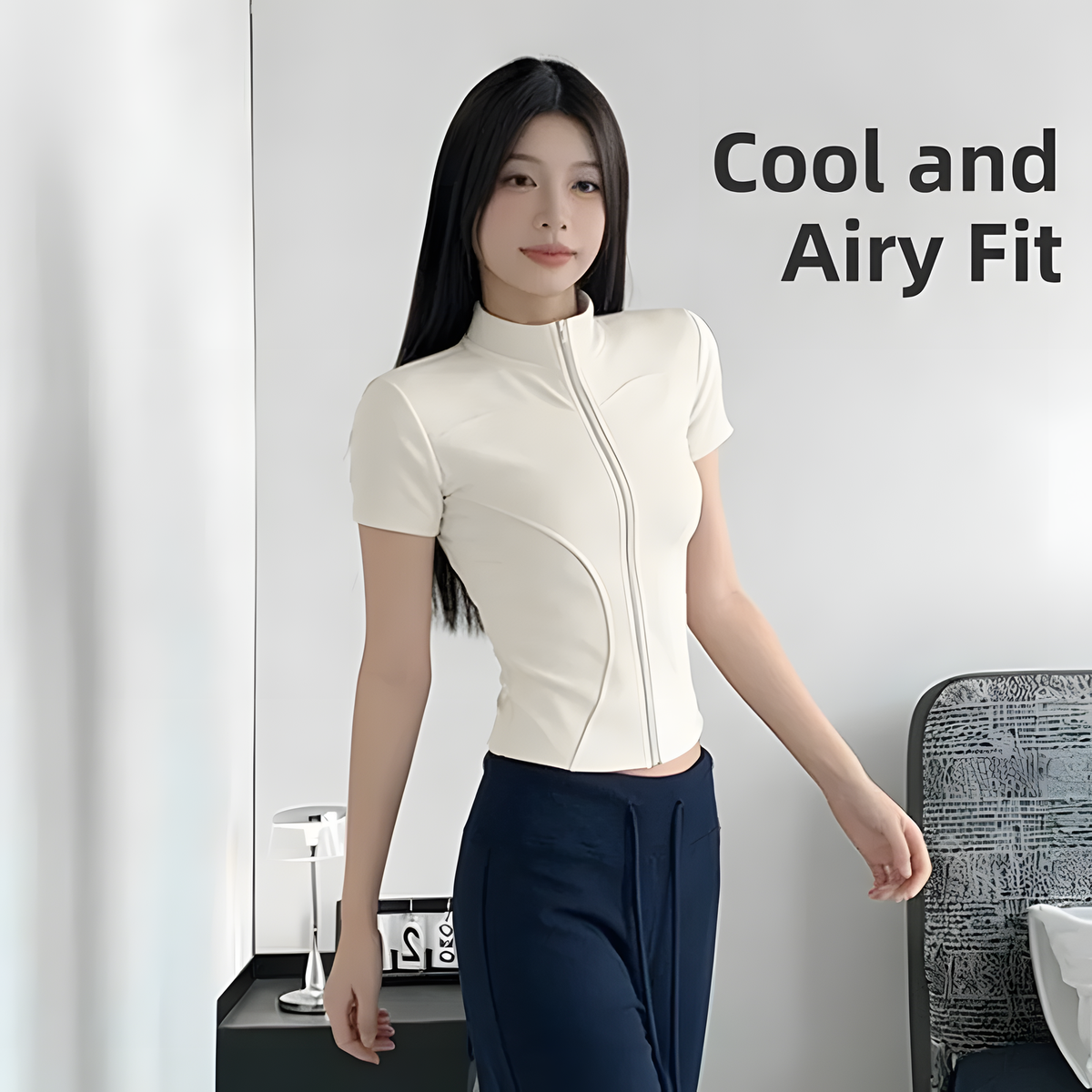 Women's Short-Sleeve Zip Cycling Top with Stand Collar