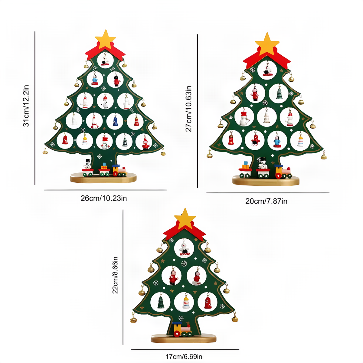 Wooden Tabletop Christmas Tree with Star and Hanging Ornaments