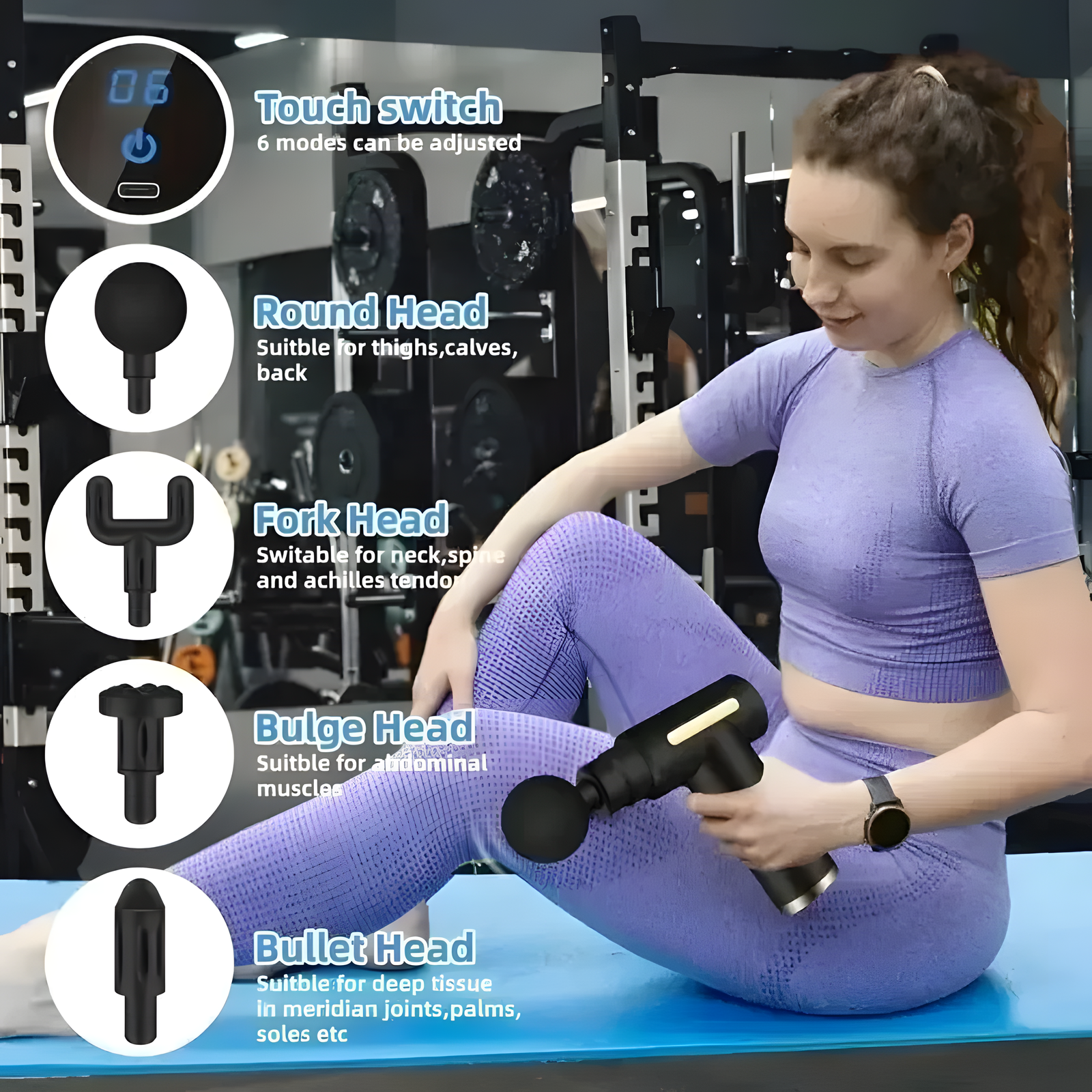 Portable Massage Gun Rechargeable with Interchangeable Heads