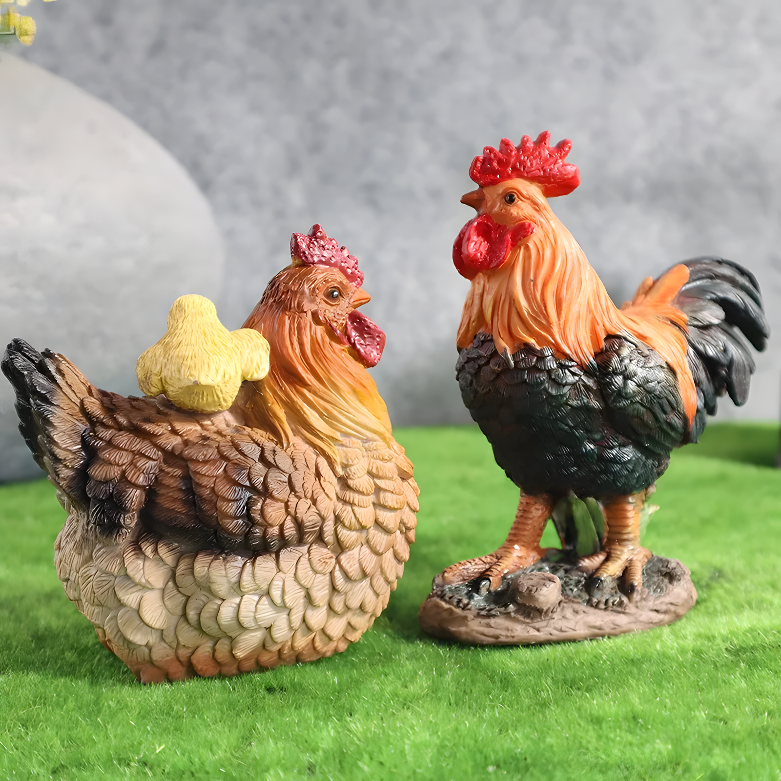 Farm Bird Garden Ornament Rooster or Hen with Chicks Decor
