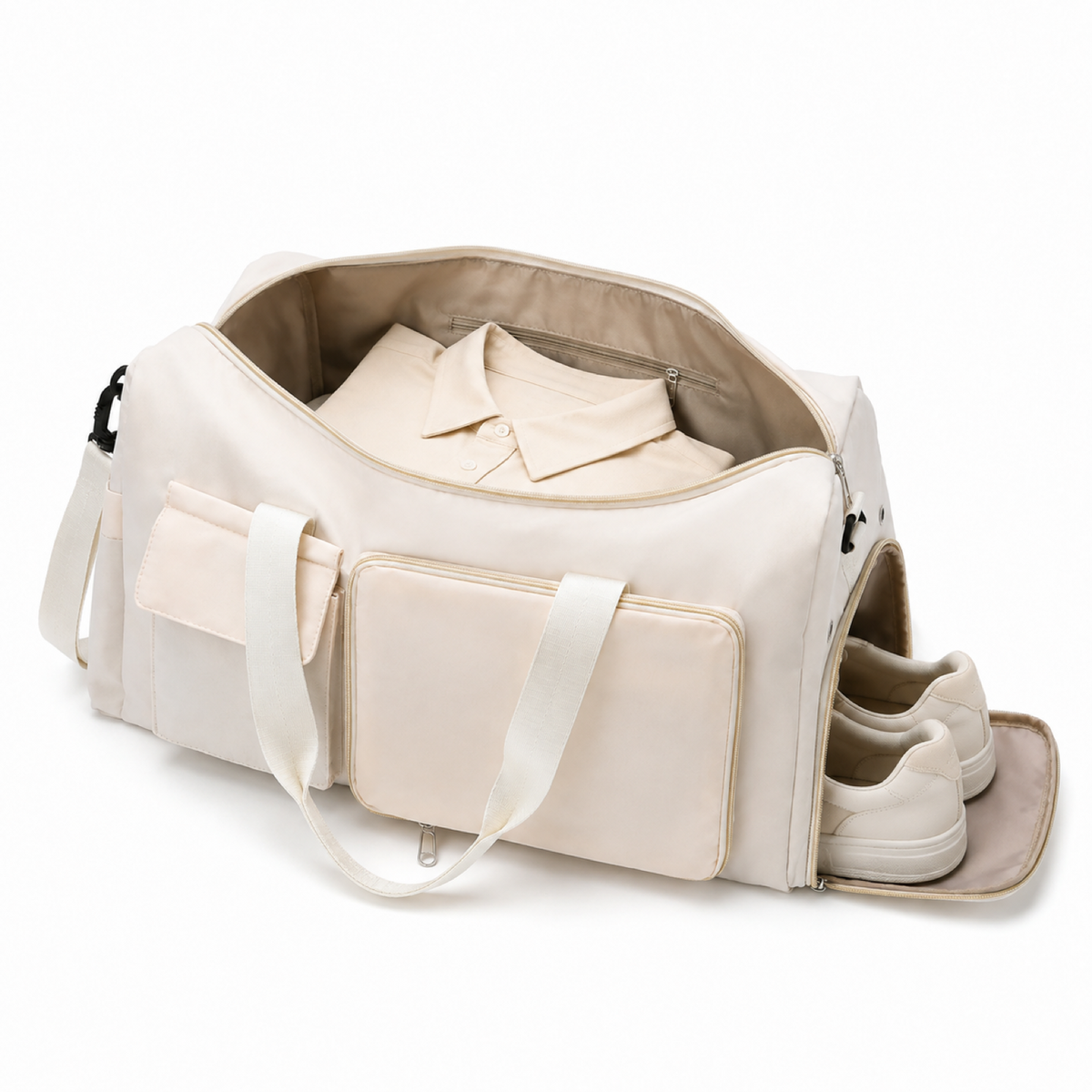 Travel Duffel Bag with Separate Shoe Compartment and Front Pockets
