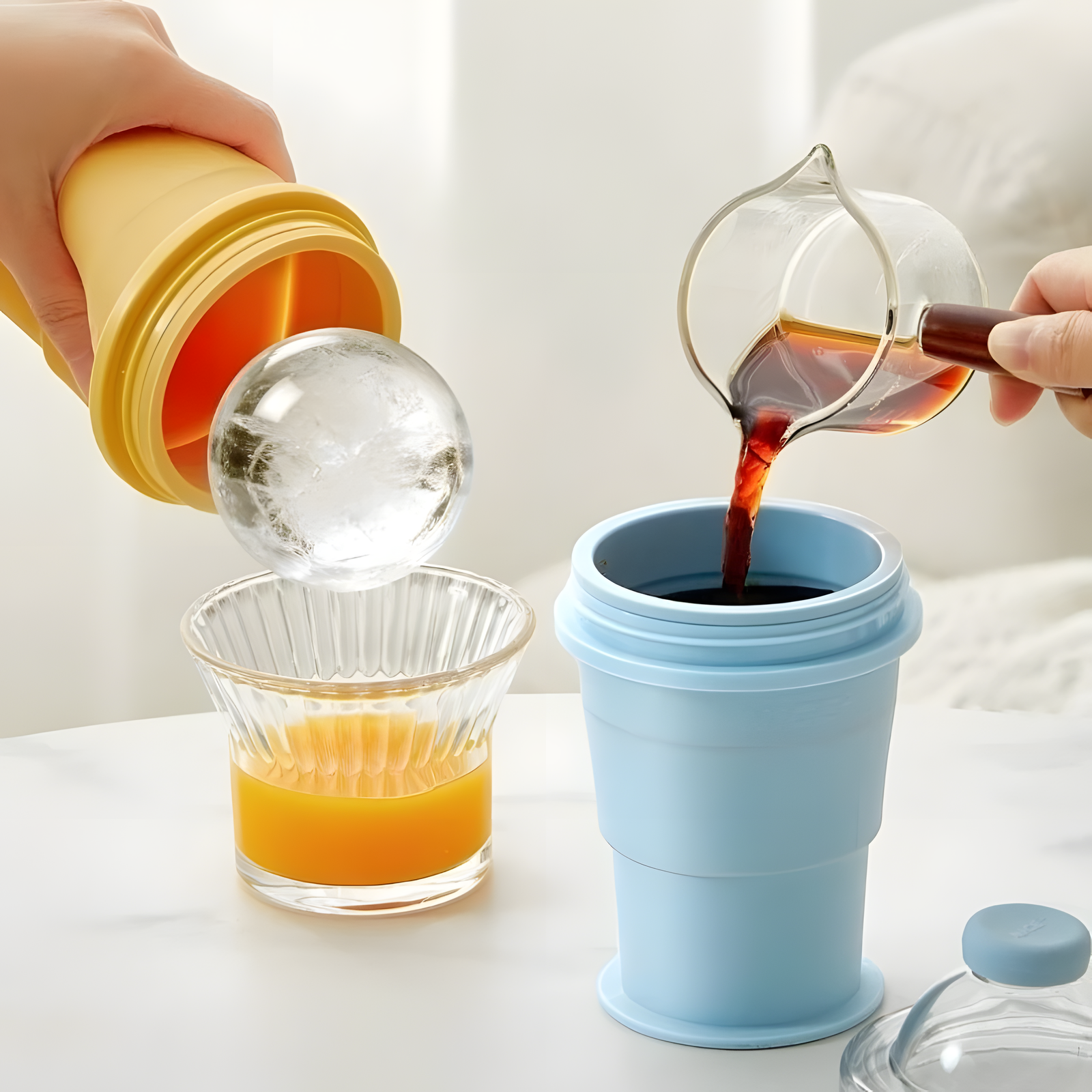 Foldable Silicone Ice Maker Cup with Straw & Lid – Freezer Safe