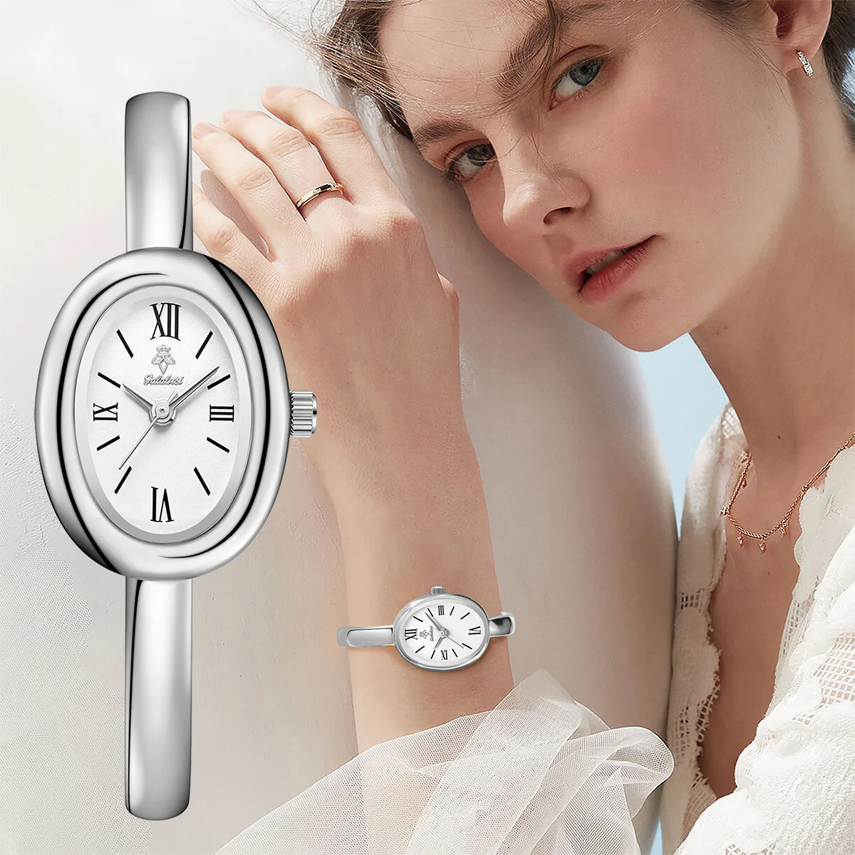 Oval Bracelet Watch with Quartz Movement and Color Options