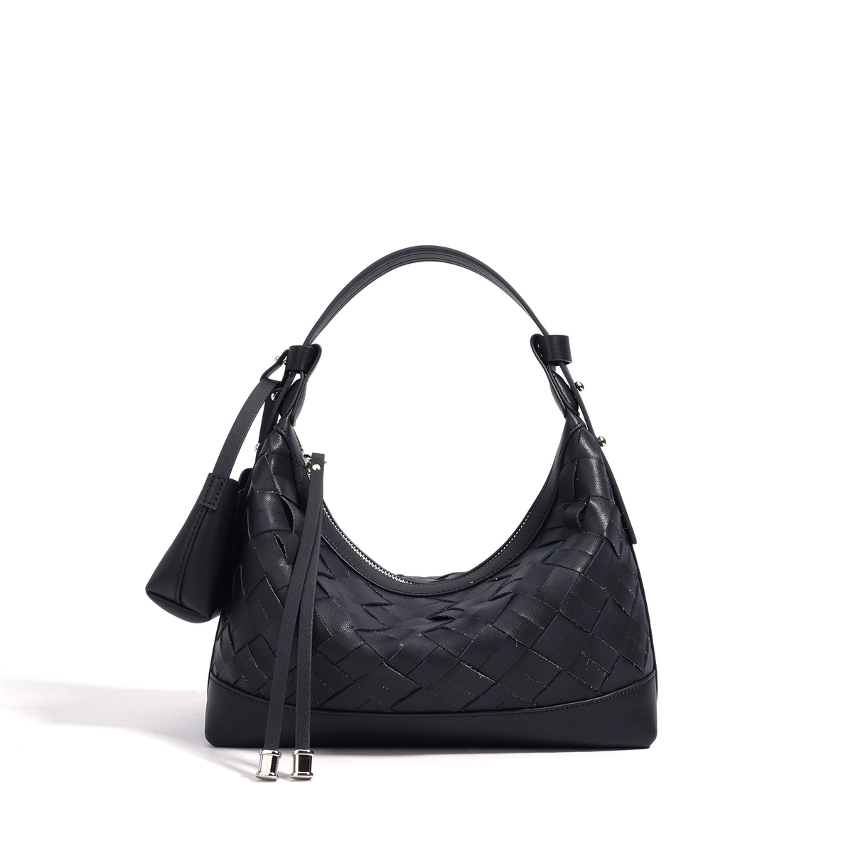 Woven Hobo Shoulder Bag with Zippered Opening