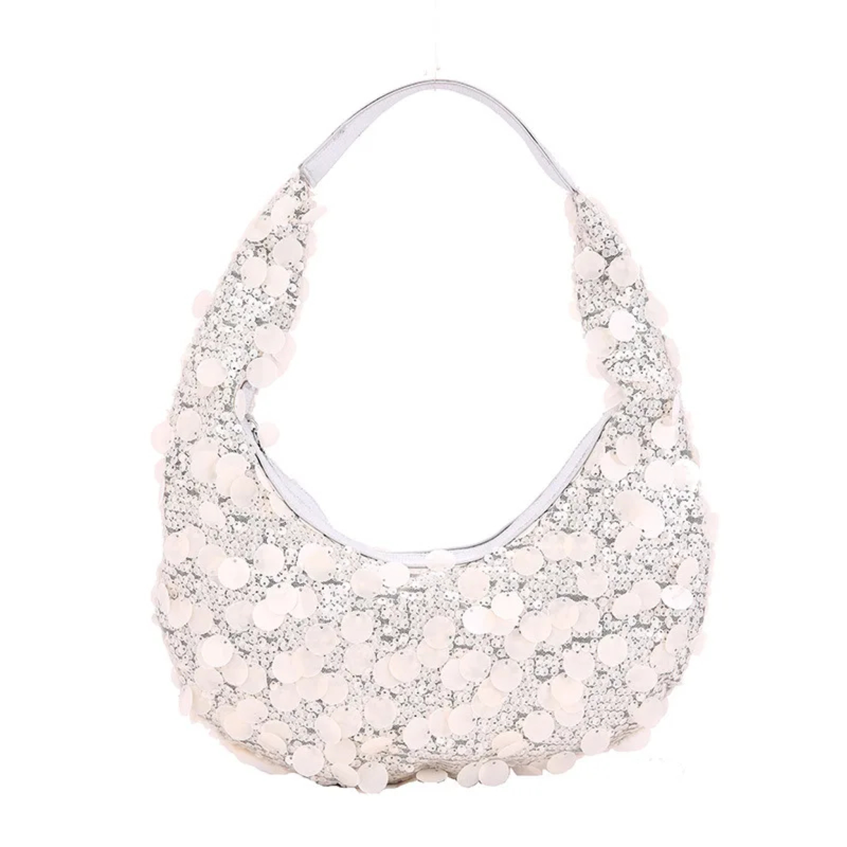 Sequin Crescent Shoulder Bag with Short Strap for Evenings