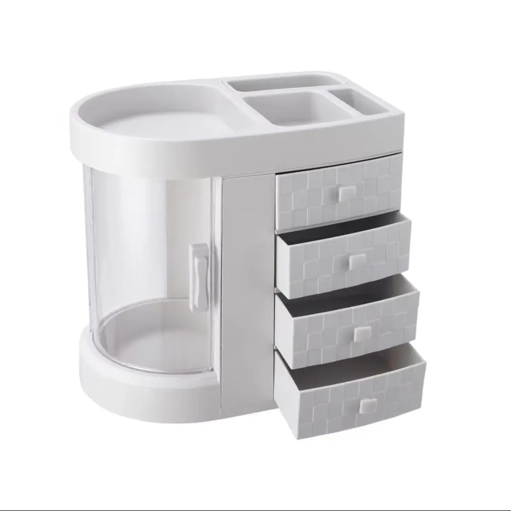 Rotating Makeup Organizer with Drawers 4-Tier White 32.5cm