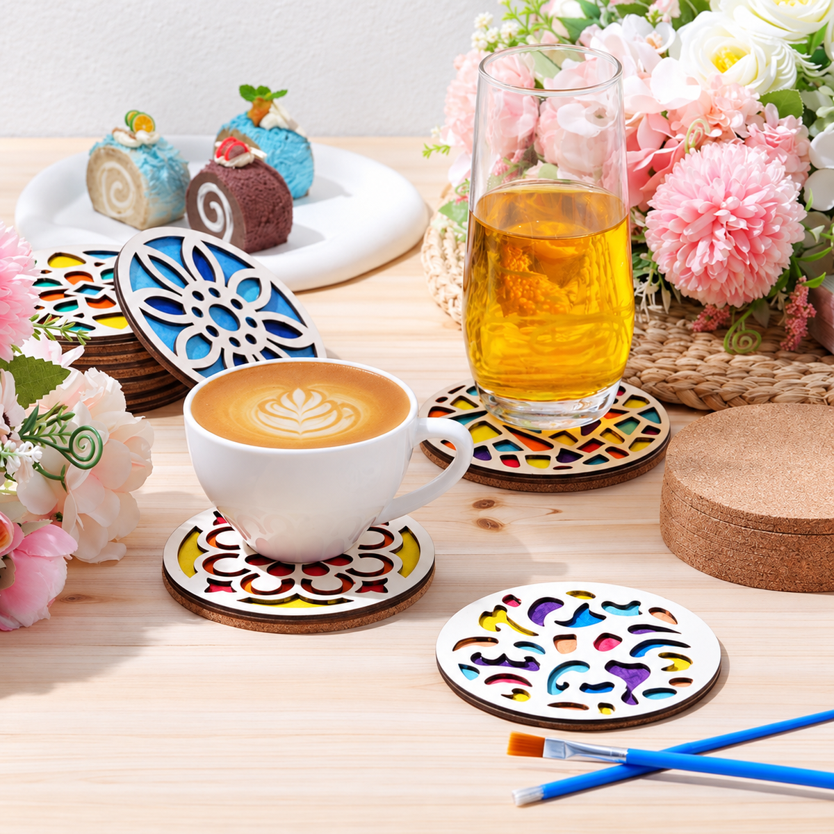 Wooden Coaster Painting Set, 12 Double-Layer Craft Blanks
