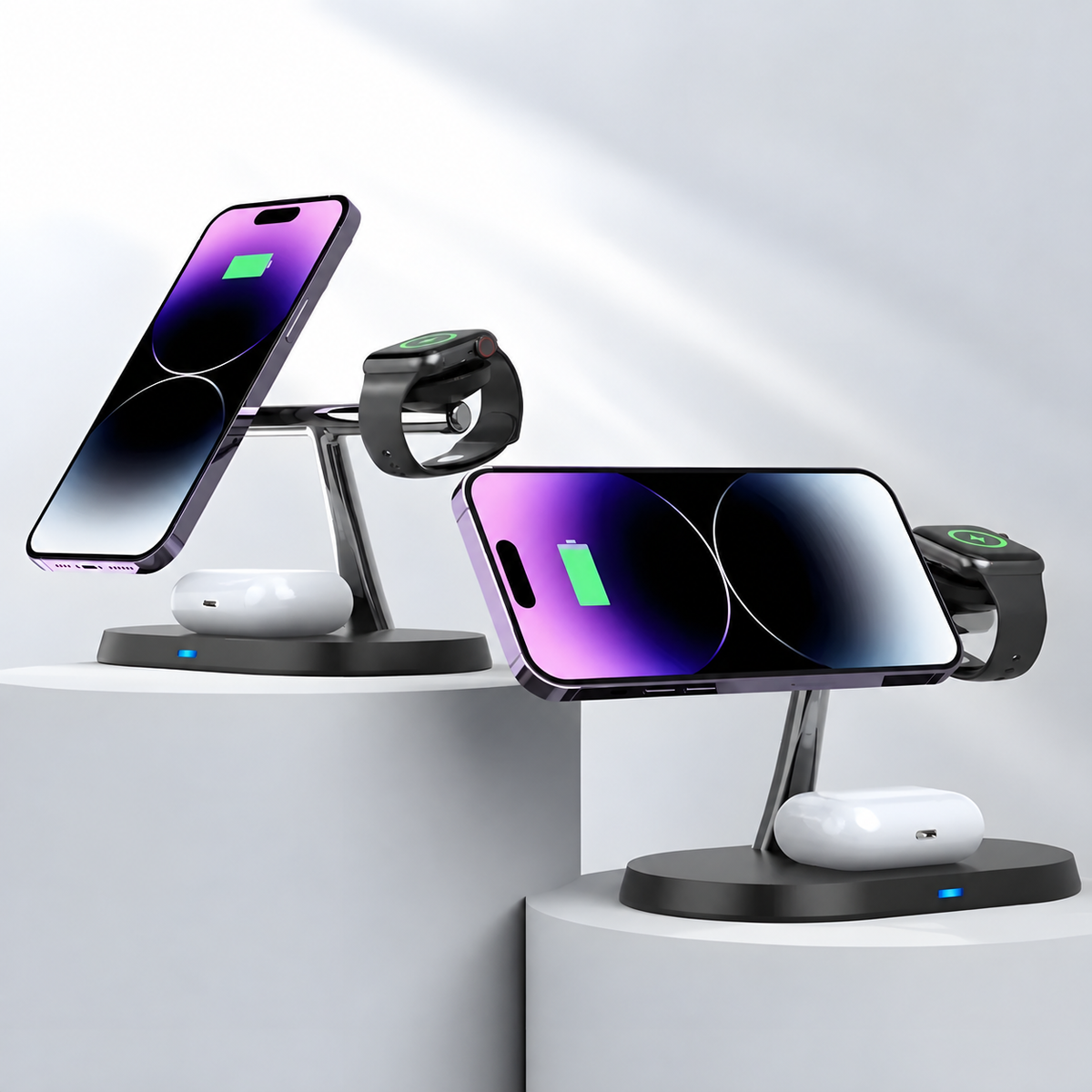 Magnetic Three-Device Charging Stand for Phone and Watch
