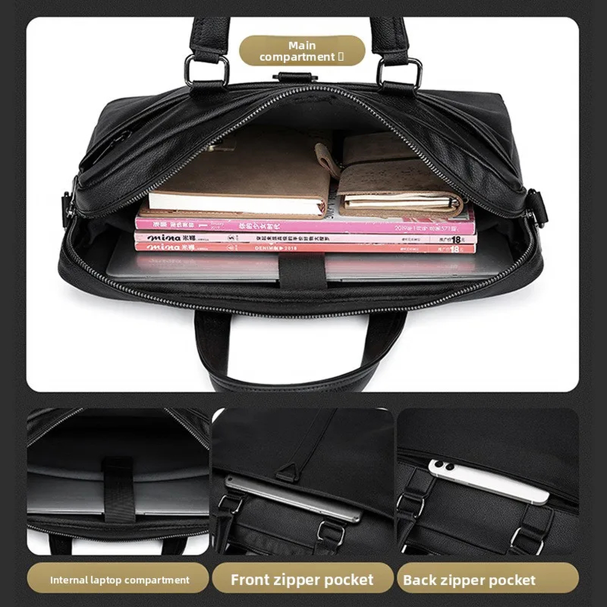 Large Laptop Briefcase with Padded Compartment and Pockets