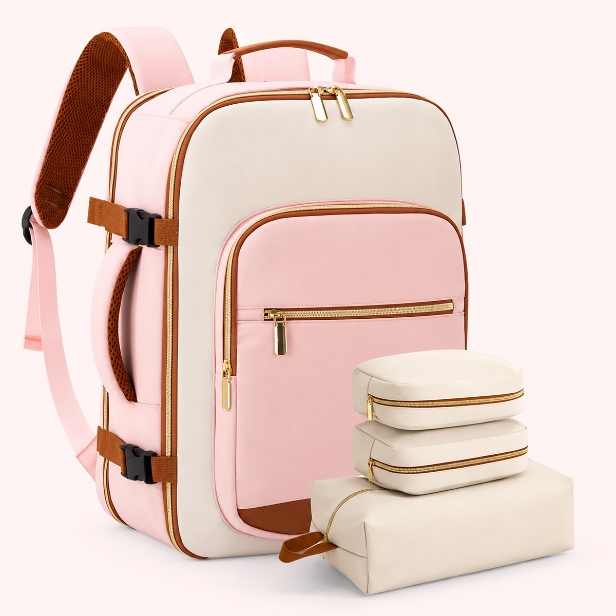 Large Travel Backpack Set, Clamshell Opening and 3 Pouches