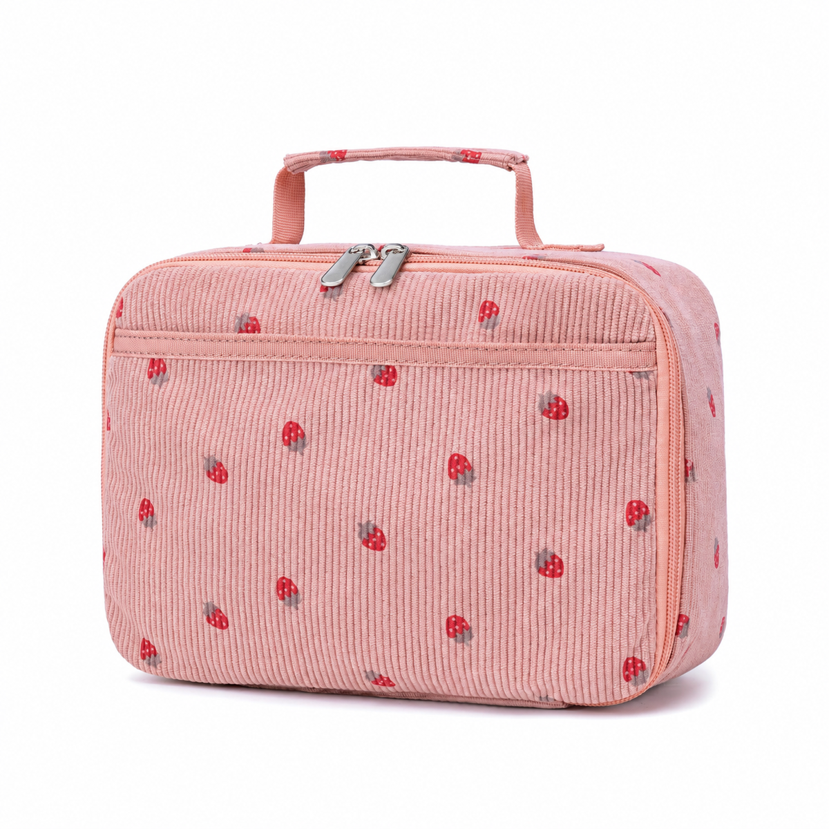 Corduroy Insulated Lunch Bag with Handle and Storage Pockets